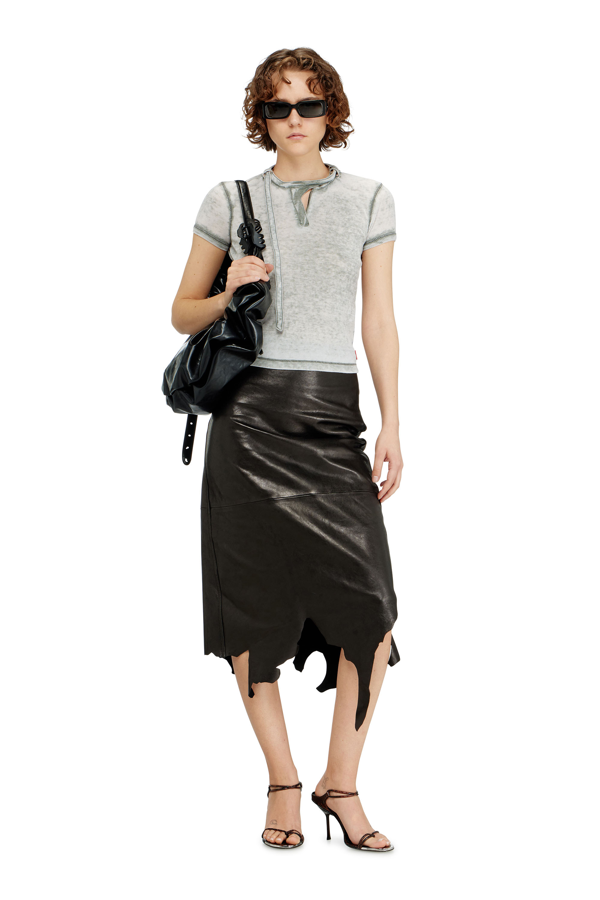 Diesel - T-ERESA, Top de canal&eacute; con tira biker en el cuello Mujer in Gris - 2