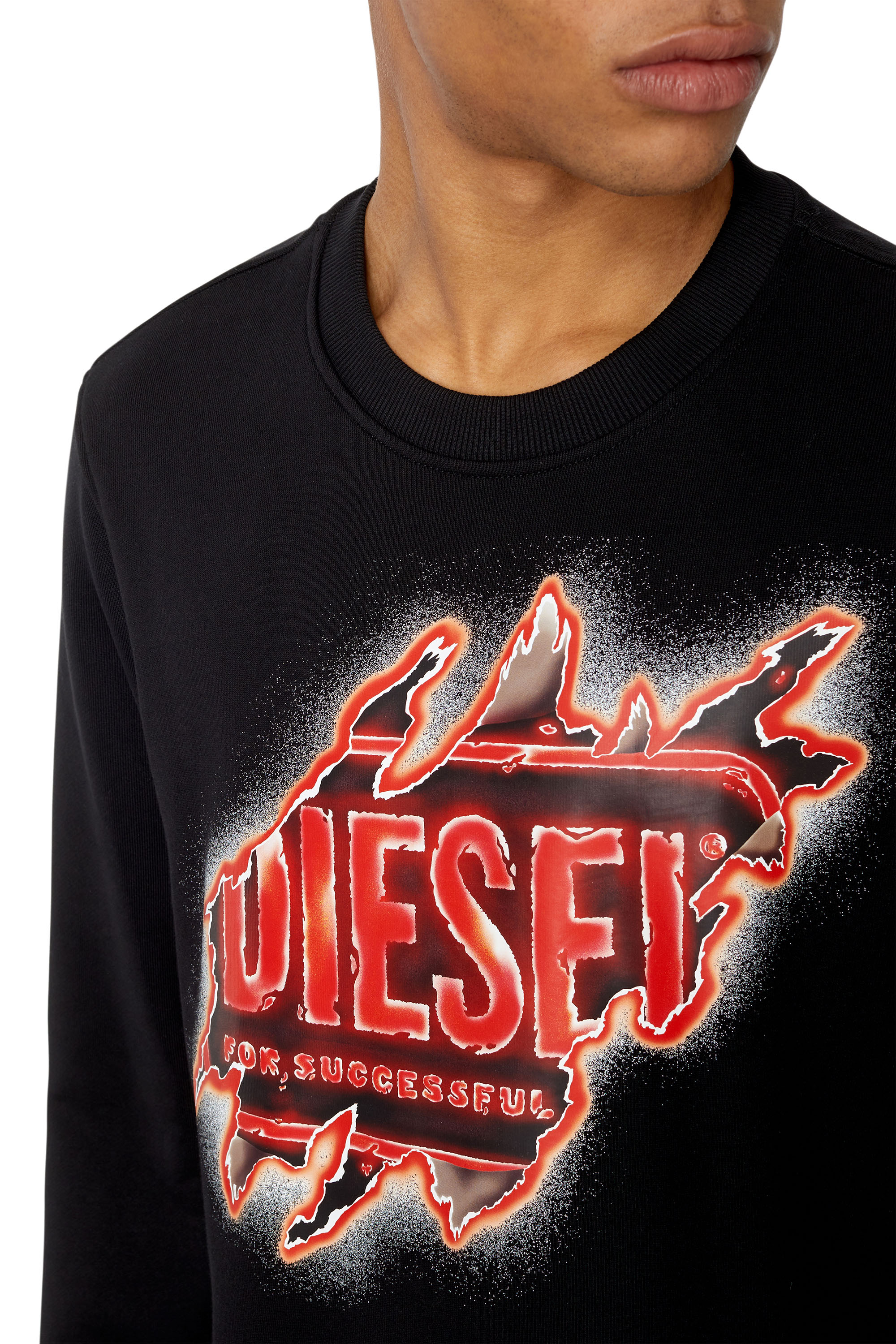Diesel - S-GINN-E9, Sudadera con estampado del logotipo con efecto despegado Hombre in Negro - 5