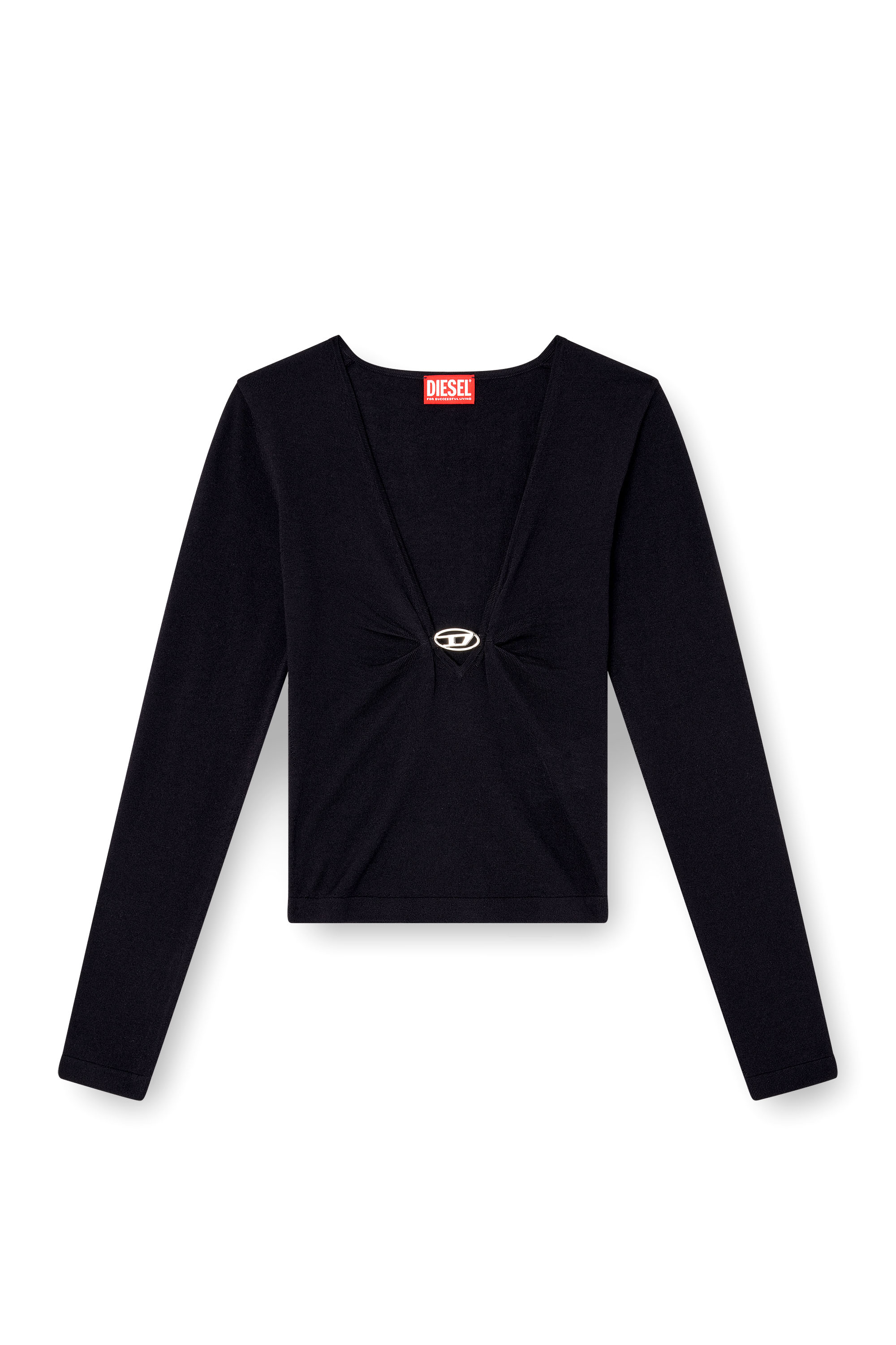 Diesel - M-PIAFFY, Female's Gathered V-neck jumper in wool in Dark Blue - 3
