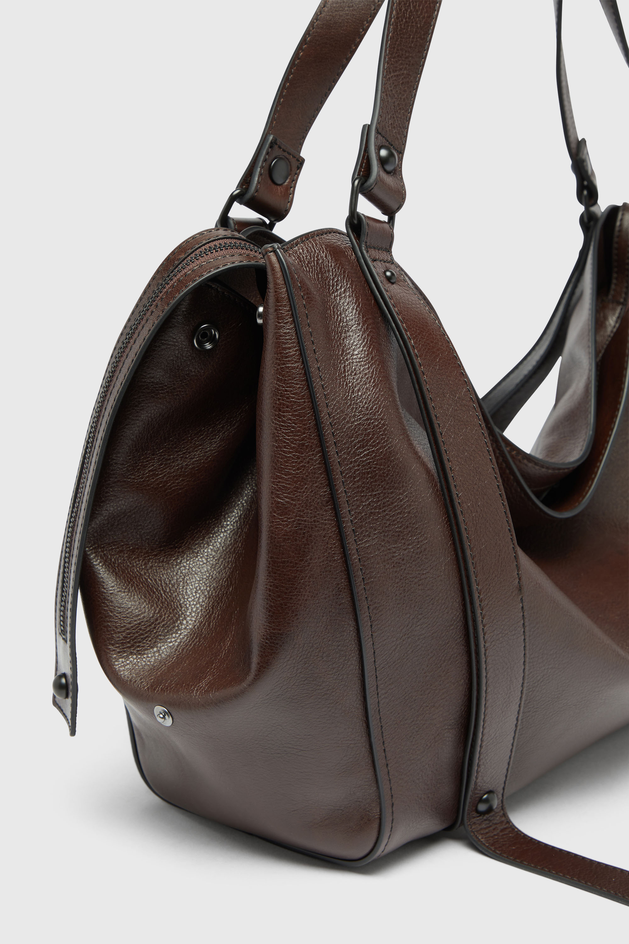 Diesel - D-ONE TOPHANDLE L, Unisex's D-One-Large top-handle bag in leather in Dark Brown - 7