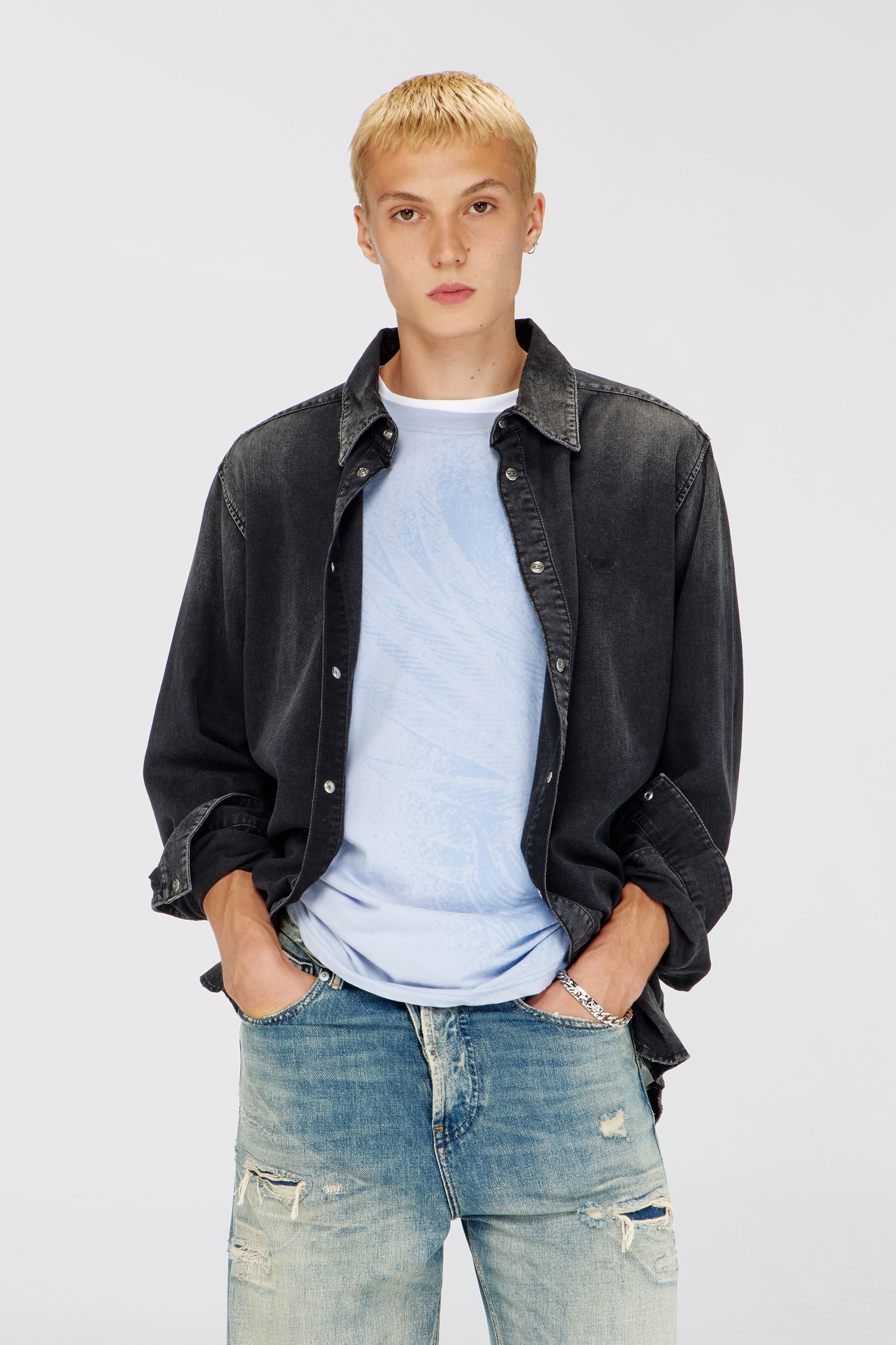 Diesel - D-SIMPLY, Camisa de denim de manga larga Hombre in Negro - 1