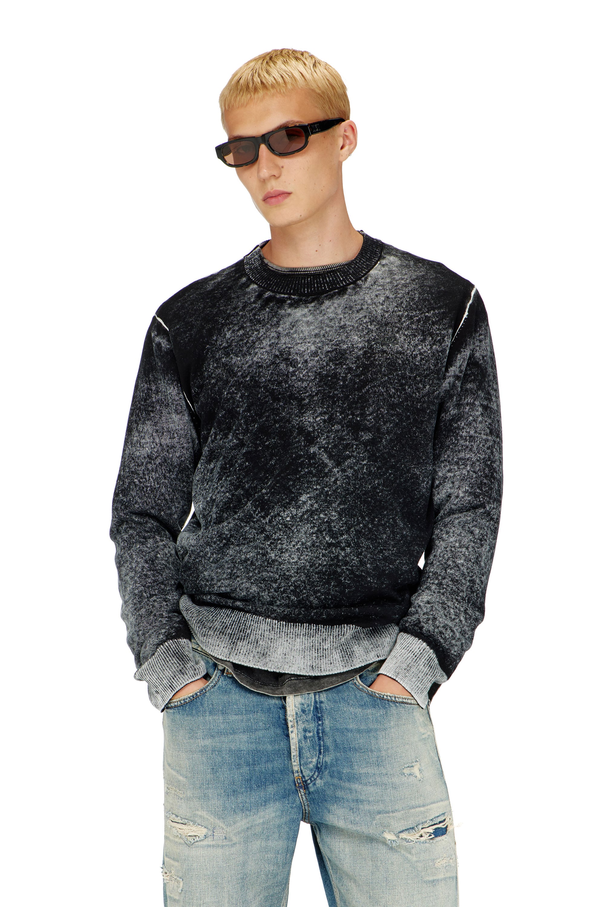 Diesel - K-LAURENT, Male's Jumper with faded reverse print in Black - 3