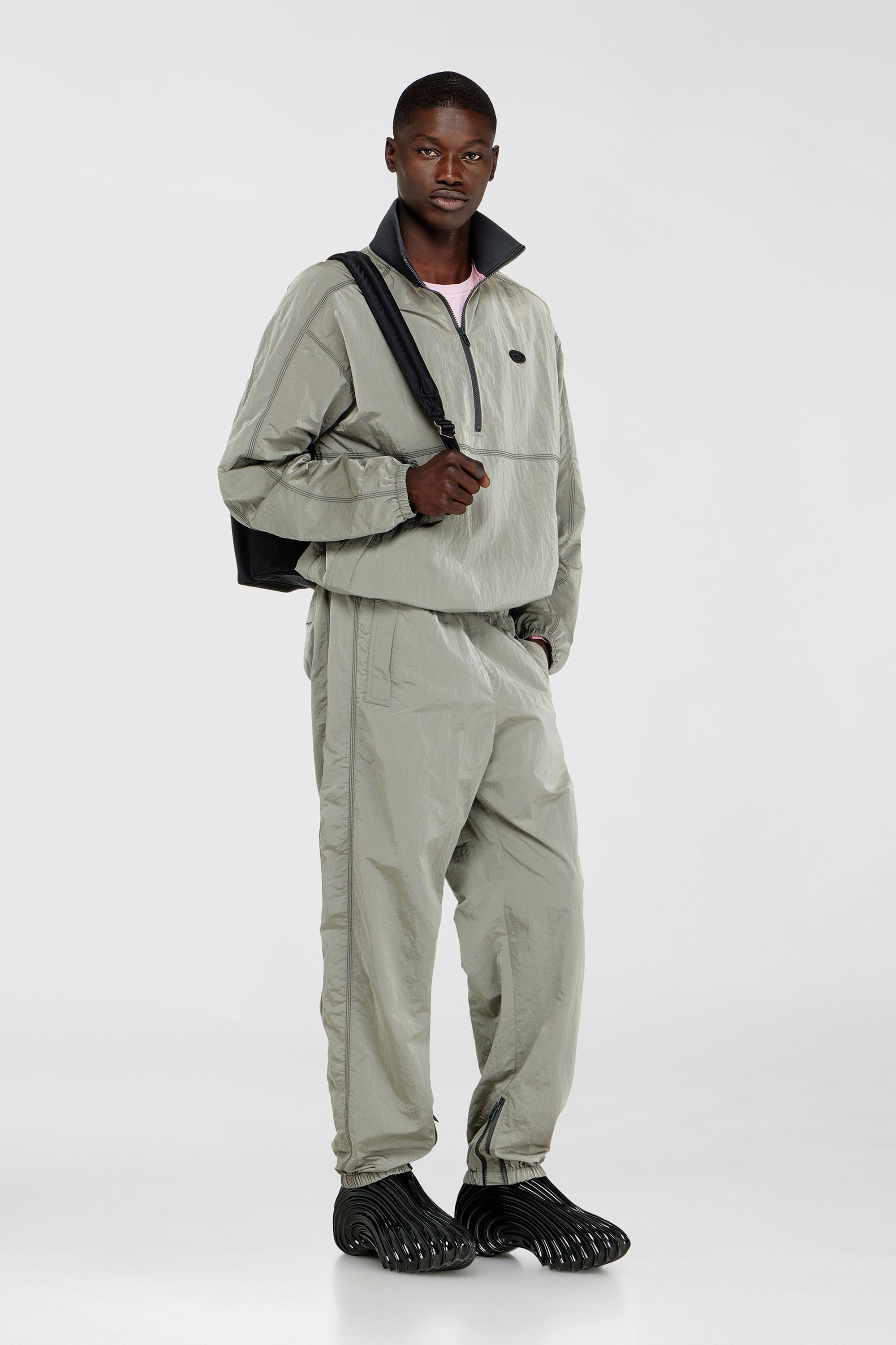 Diesel - J-ANOK, Male's Nylon jacket with crinkle effect in Light Grey - 2