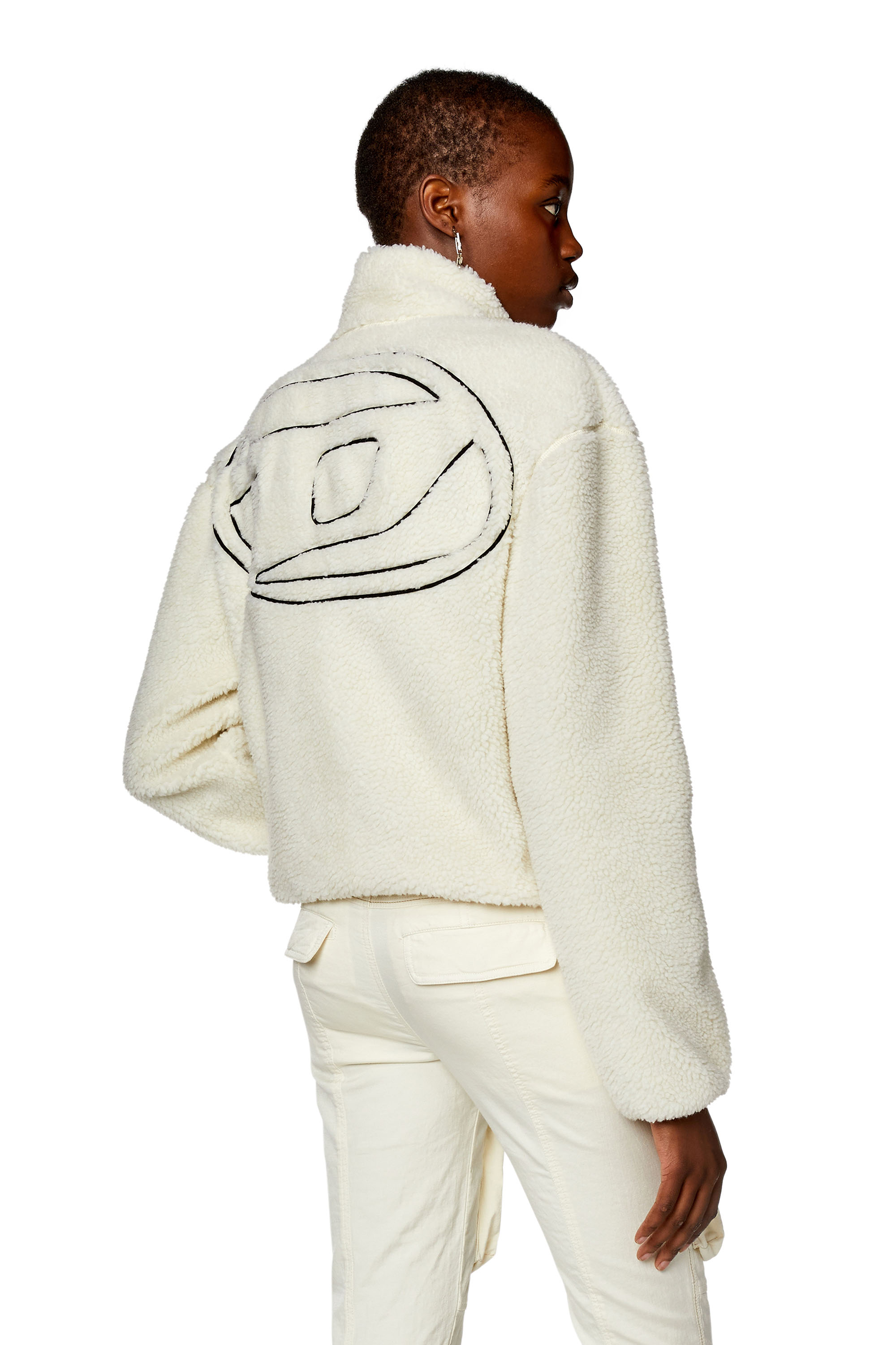 Diesel - F-CHIBI, Woman's Teddy jacket with piped oval D logo in White - 3