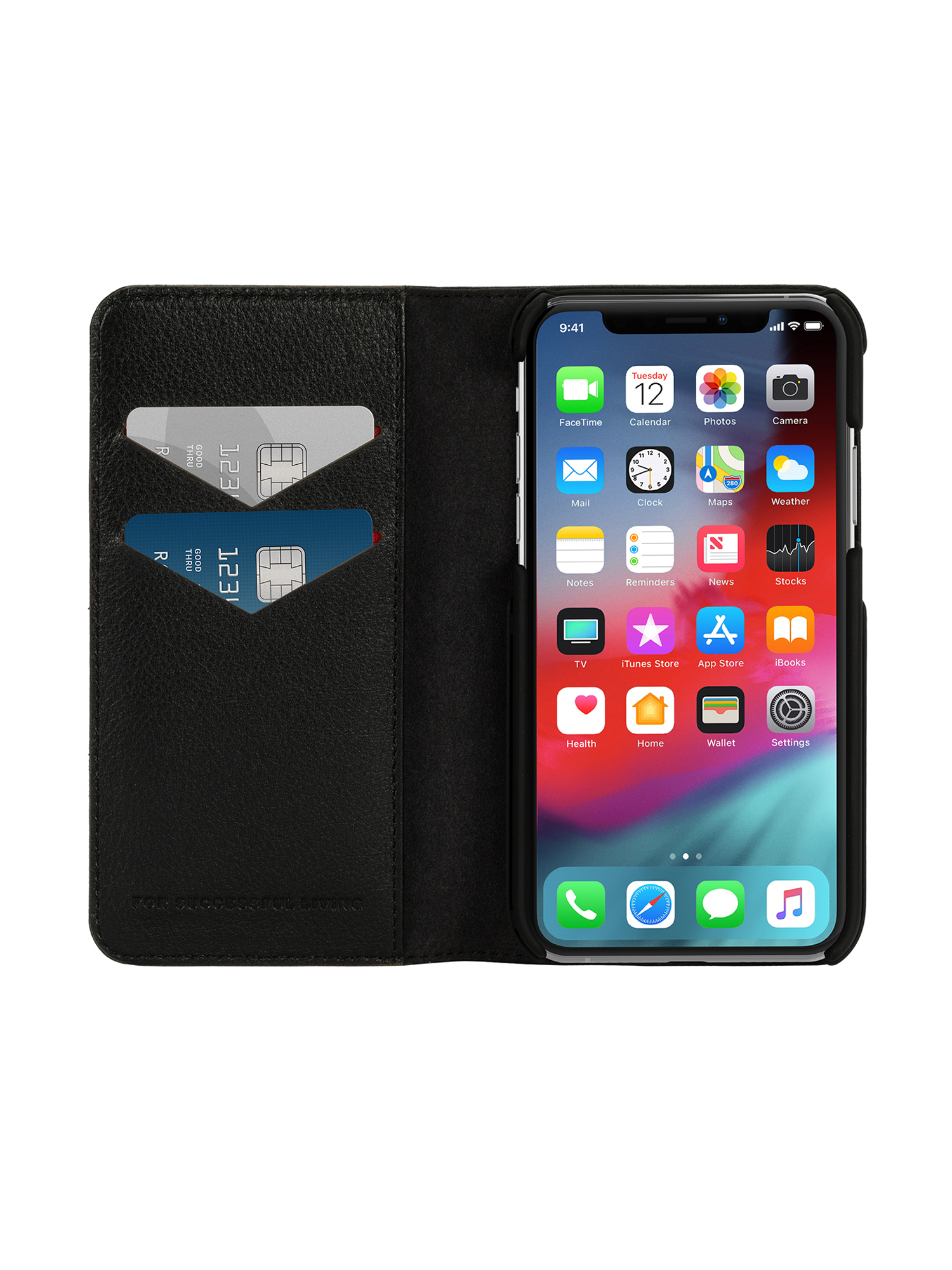 Diesel - DIESEL 2-IN-1 FOLIO CASE FOR IPHONE XS & IPHONE X, Coque en cuir noir avec imprimé logo, iPhone XS & X Mixte in Noir - 7