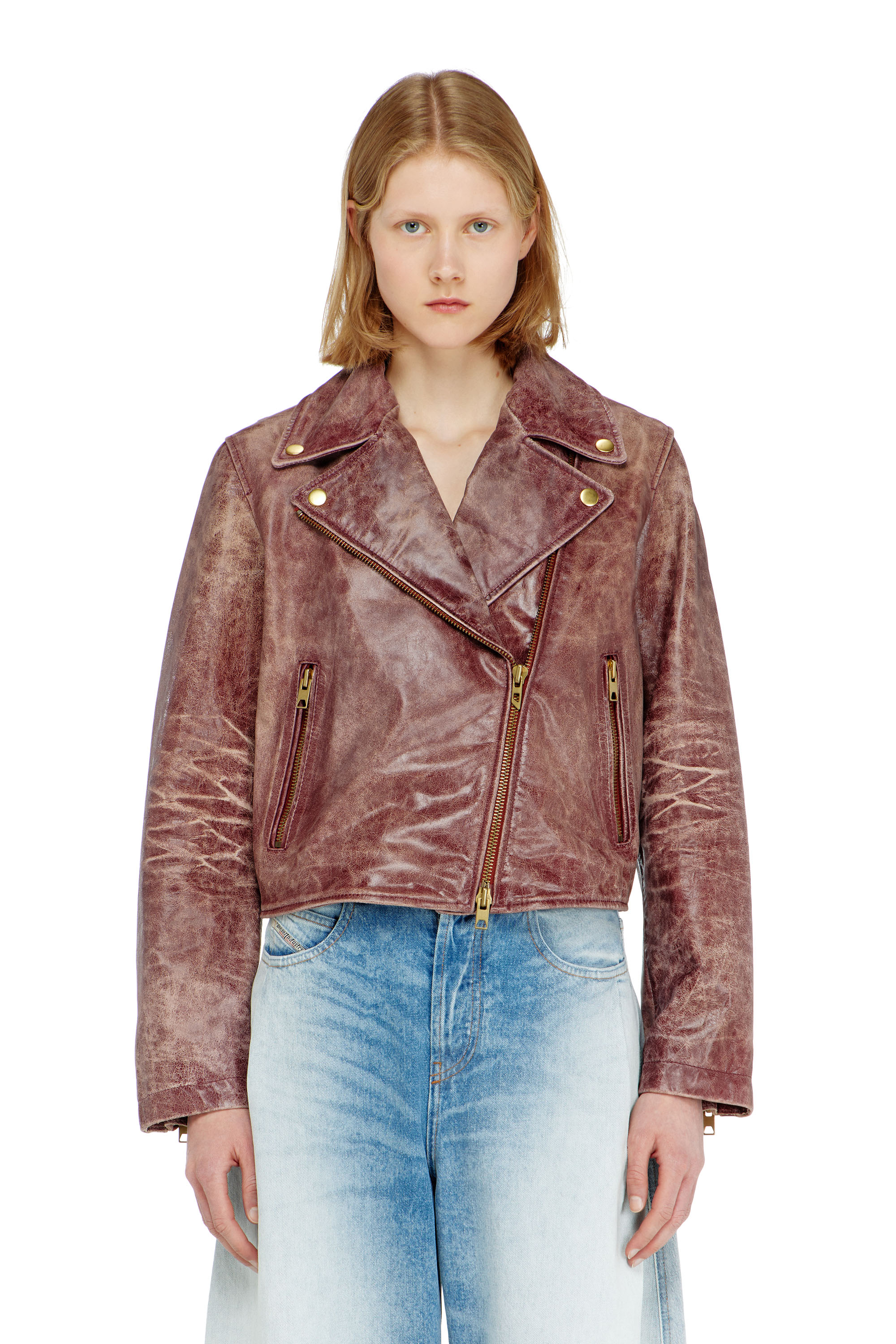 Diesel - L-UNATIC-T1, Veste biker en cuir trait&eacute; Femme in ToBeDefined - 6