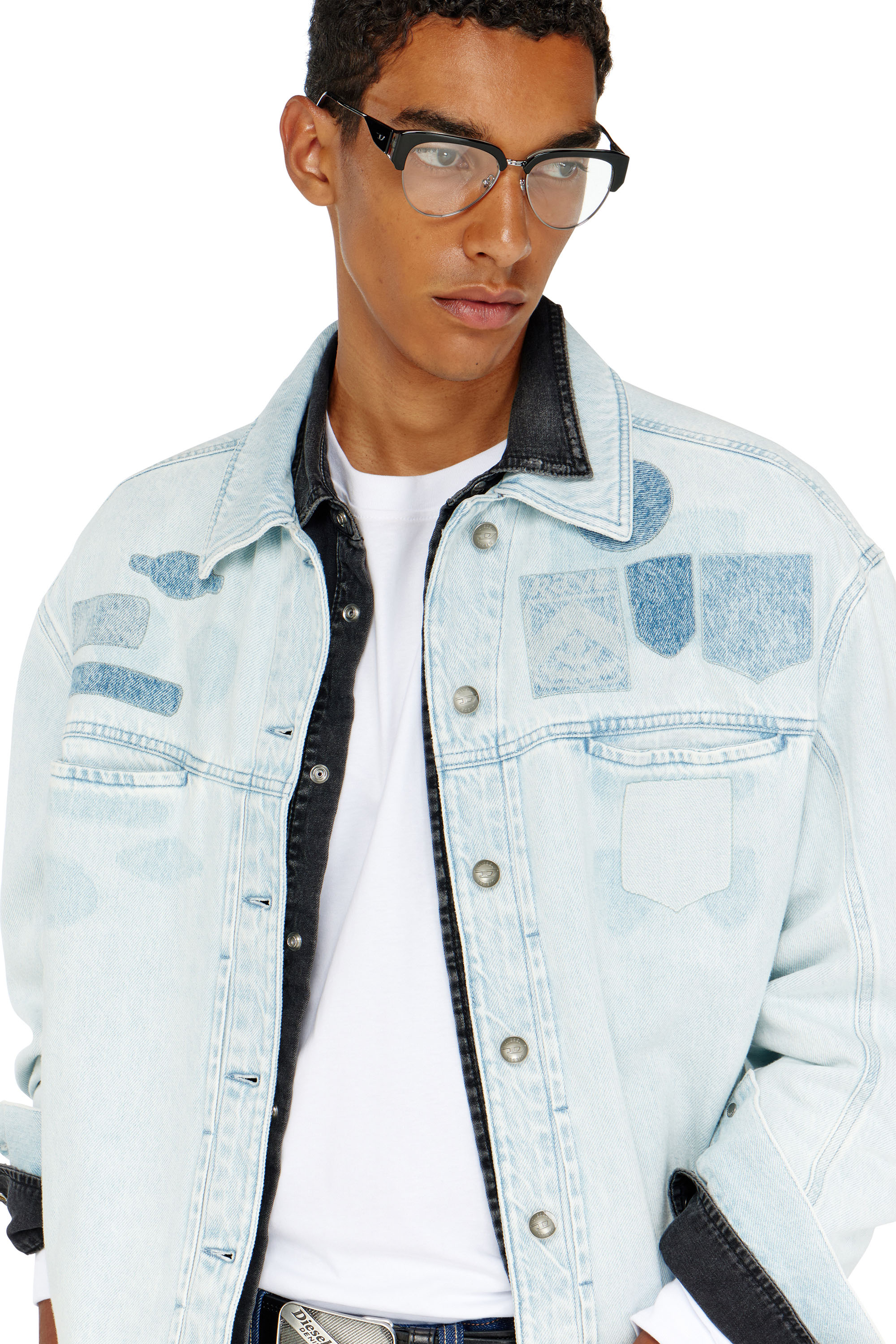 Diesel - D-RYMAVO-S, Unisex's Denim overshirt with patch effects in Light Blue - 4
