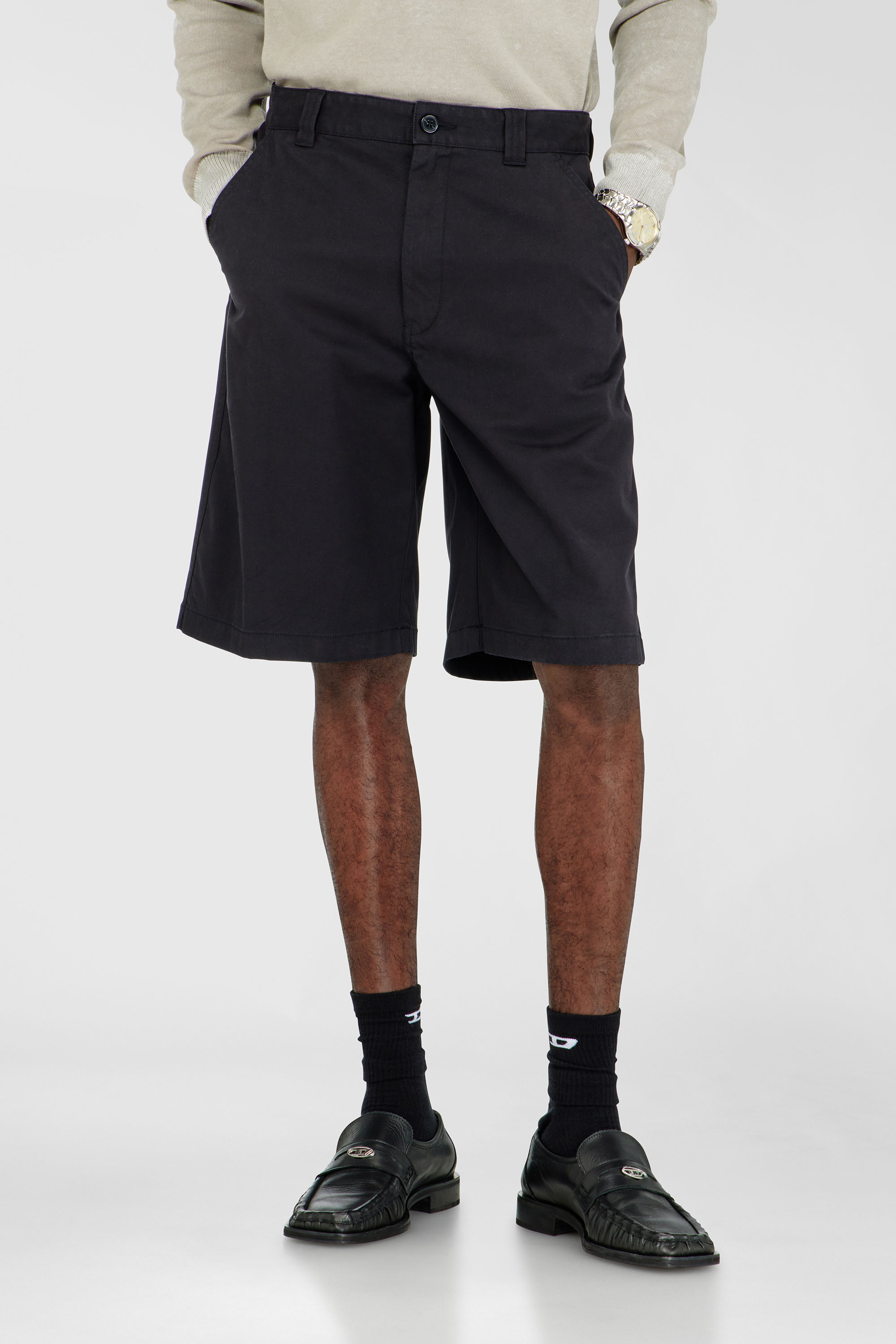 Diesel - P-HANT-CHINO-SHORT-EPCH, Male's Cotton shorts with stonewash treatment in Black - 1
