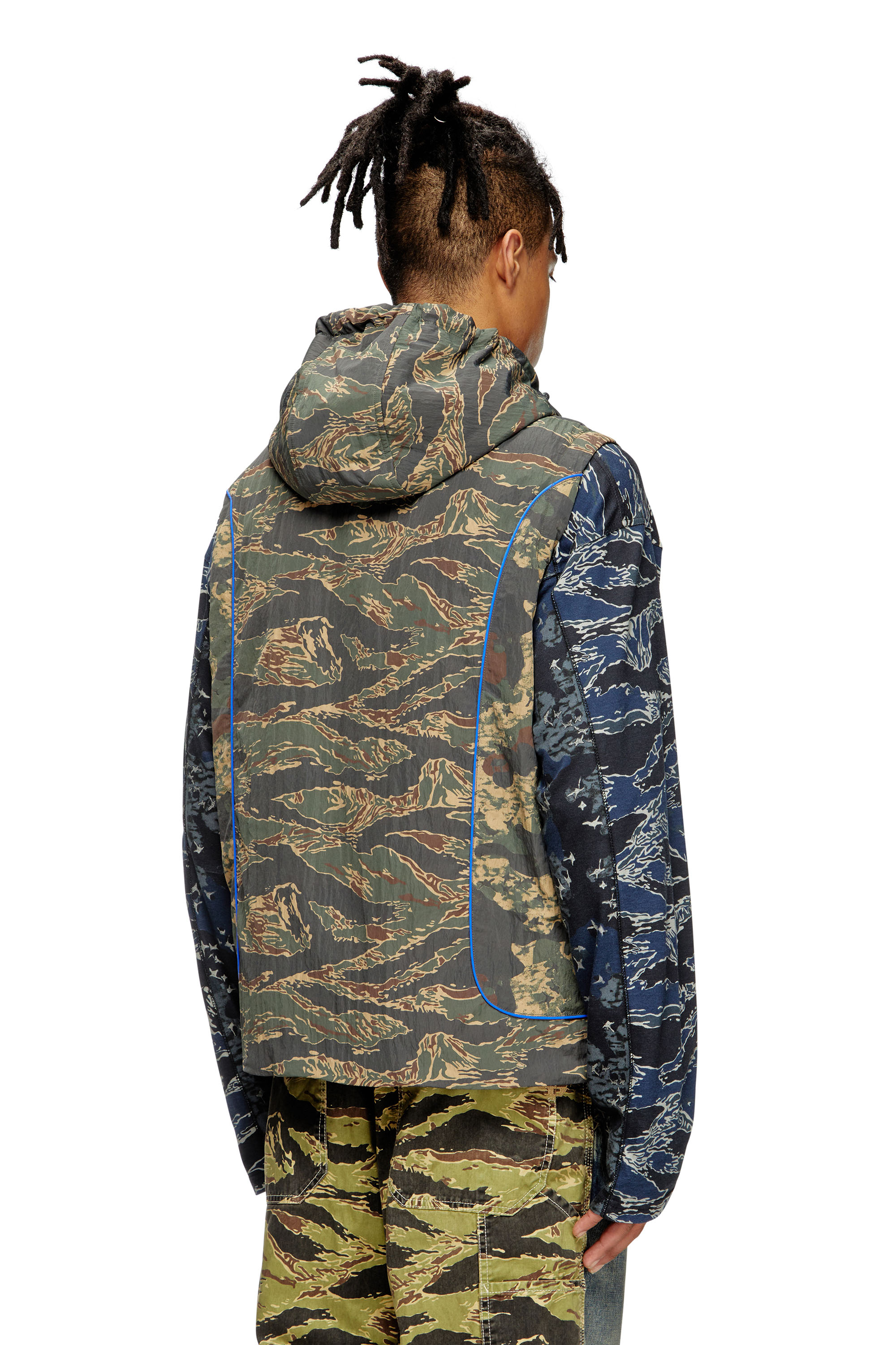 Diesel - J-OSTEND-SL-CAMU, Male's Hooded vest with mixed camo prints in Blue/Green - 3