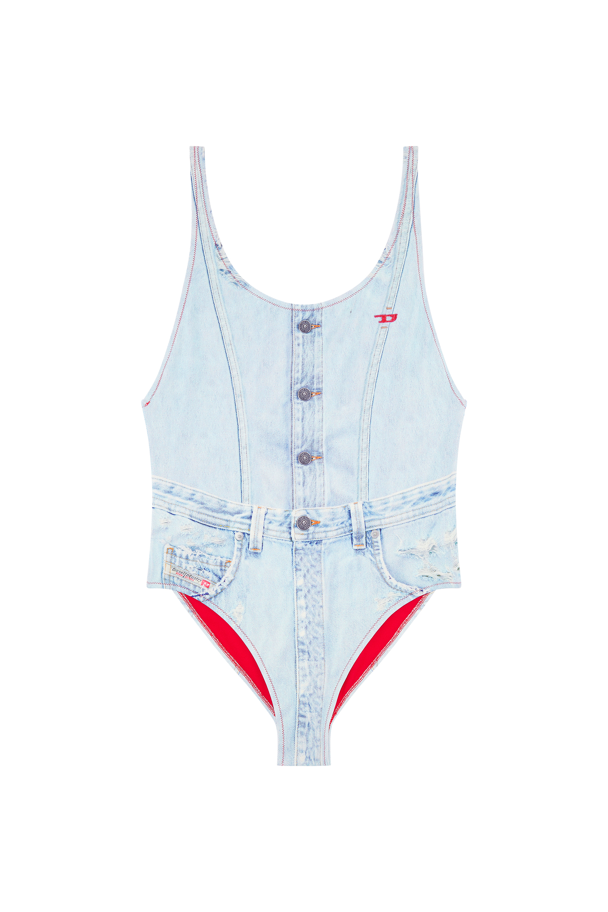 Diesel - BFSW-SLIA, Female's Swimsuit with denim trompe l'oeil in Light Blue - 4