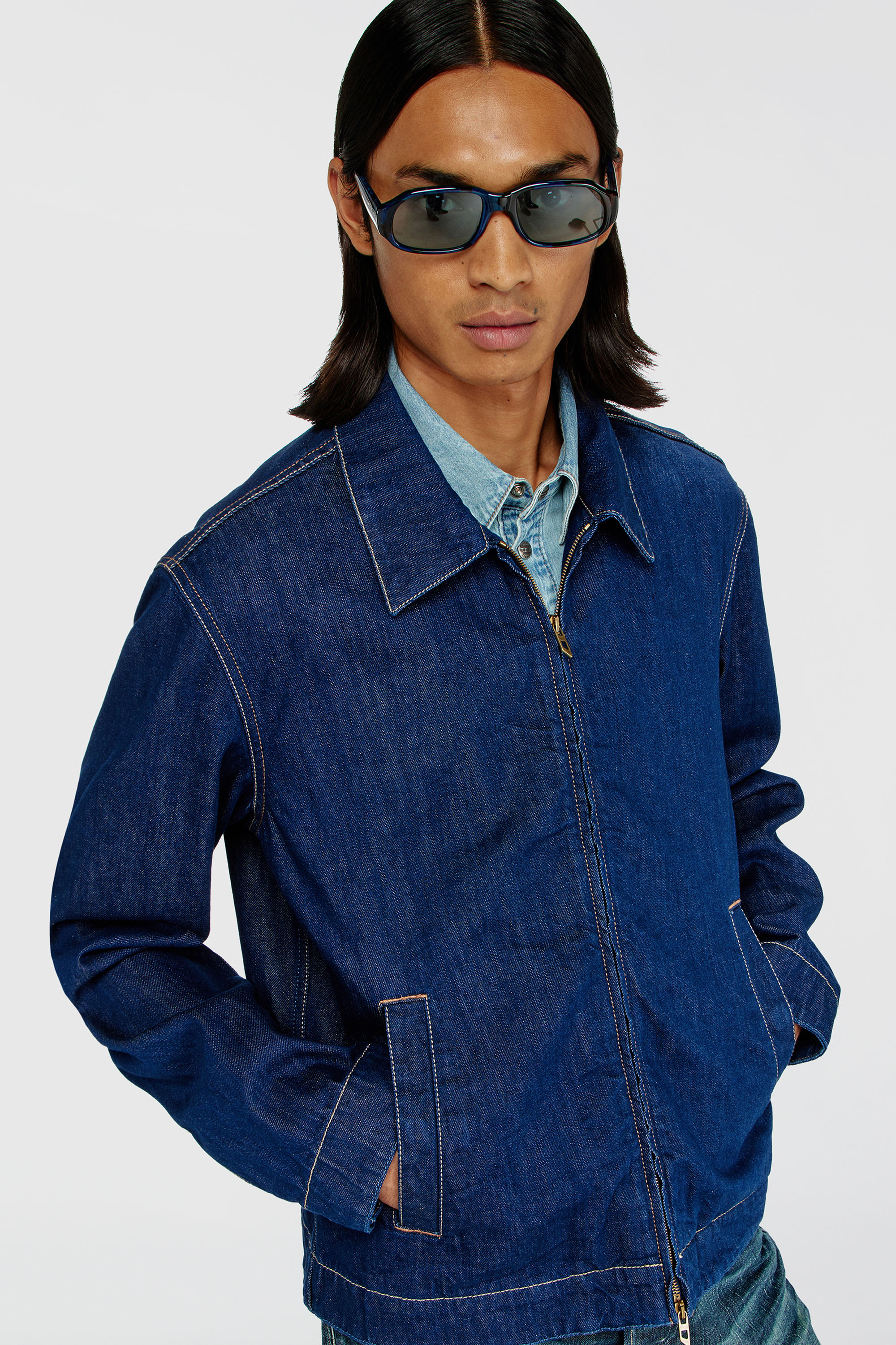 Diesel - D-ROHE, Man's Coach jacket in rinse denim in Medium blue - 4