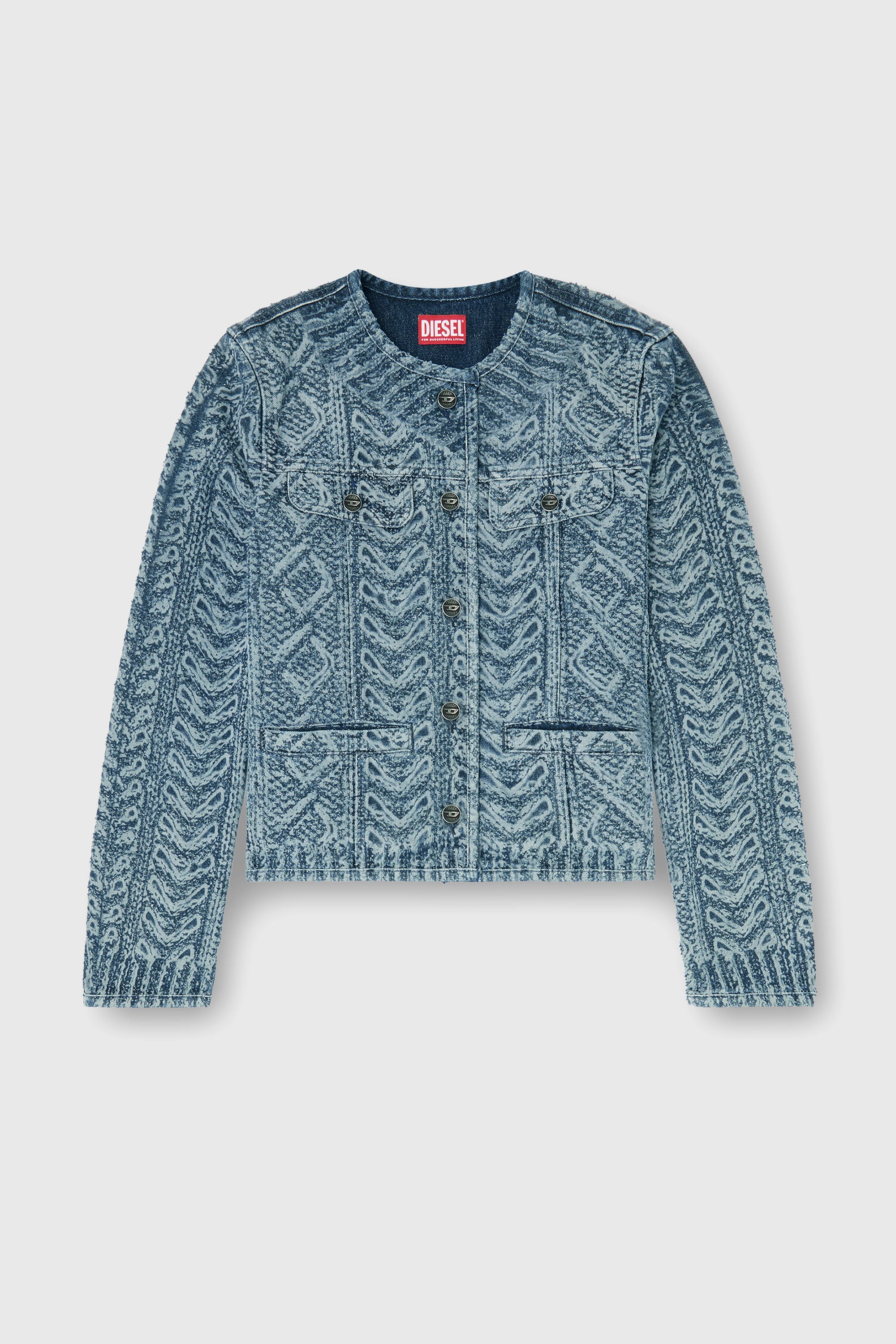 Diesel - DE-GRAFY-S2, Chaqueta sin cuello de denim con efecto punto trenzado Mujer in Azul marino - 2