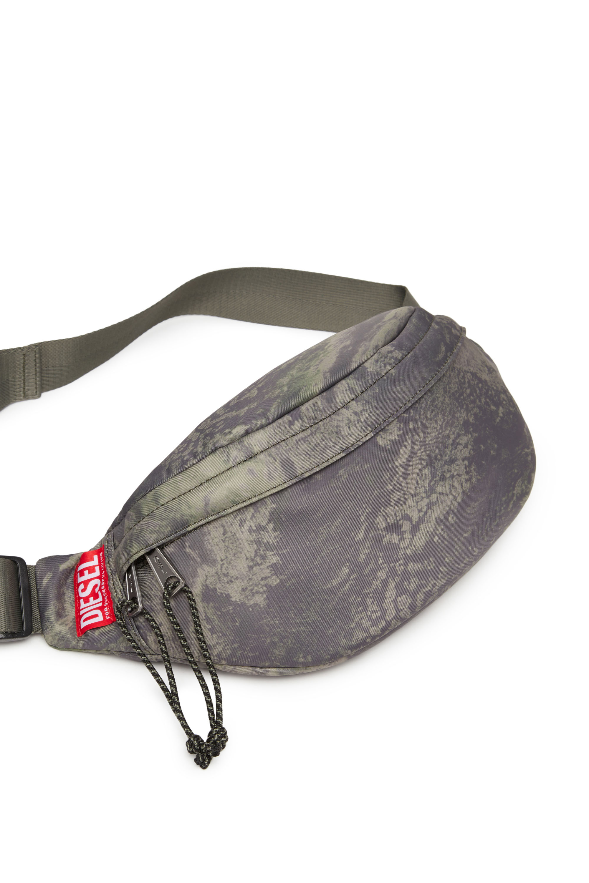 洗練されたデザイン　DIESEL　Rave Beltbag X X09372 Men's Rave Beltbag X - Belt bag in recycled earth-print fabric