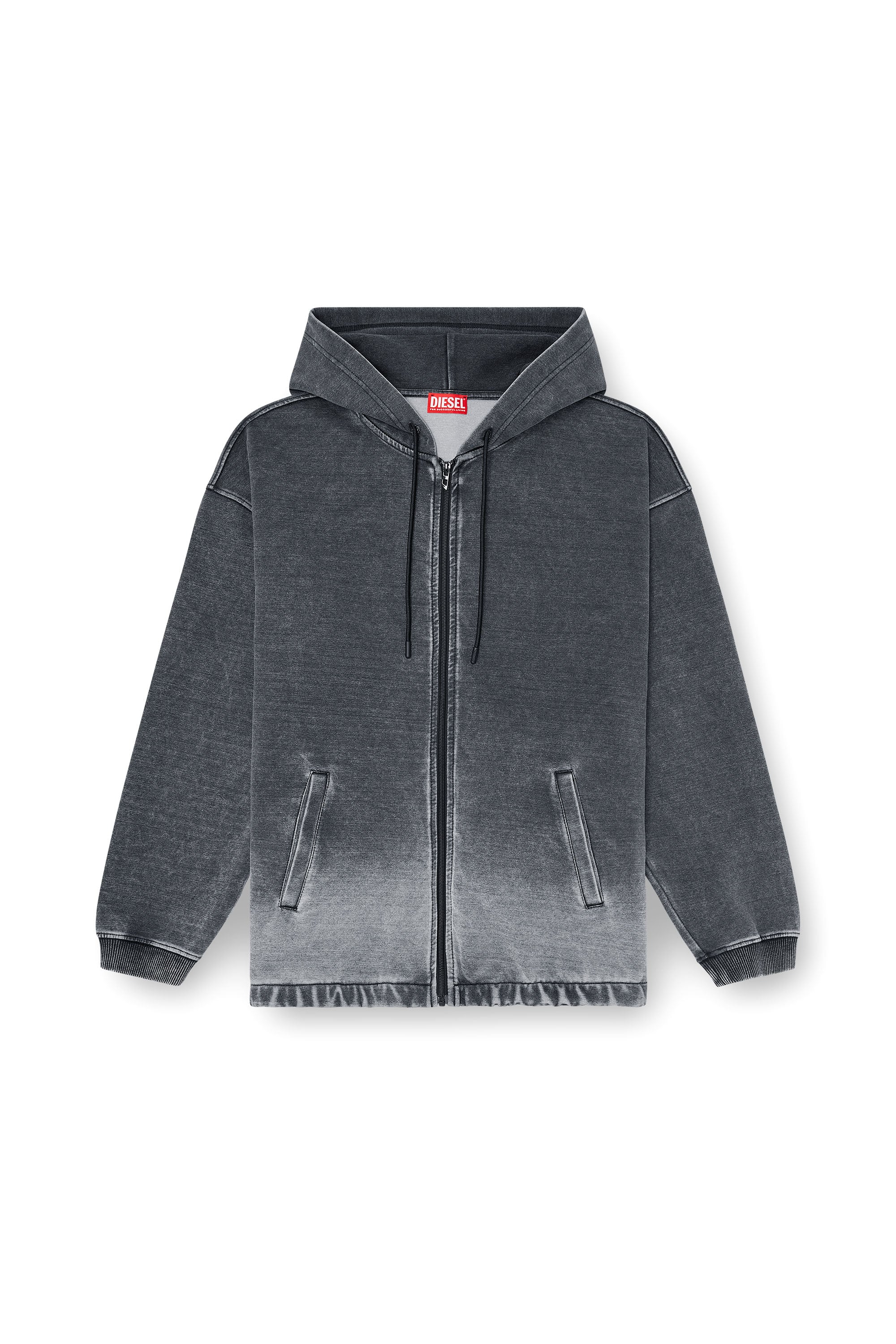 Diesel - S-HERMY-ZIP, Man's Hooded jacket in d&eacute;grad&eacute;-effect scuba in Dark grey - 3