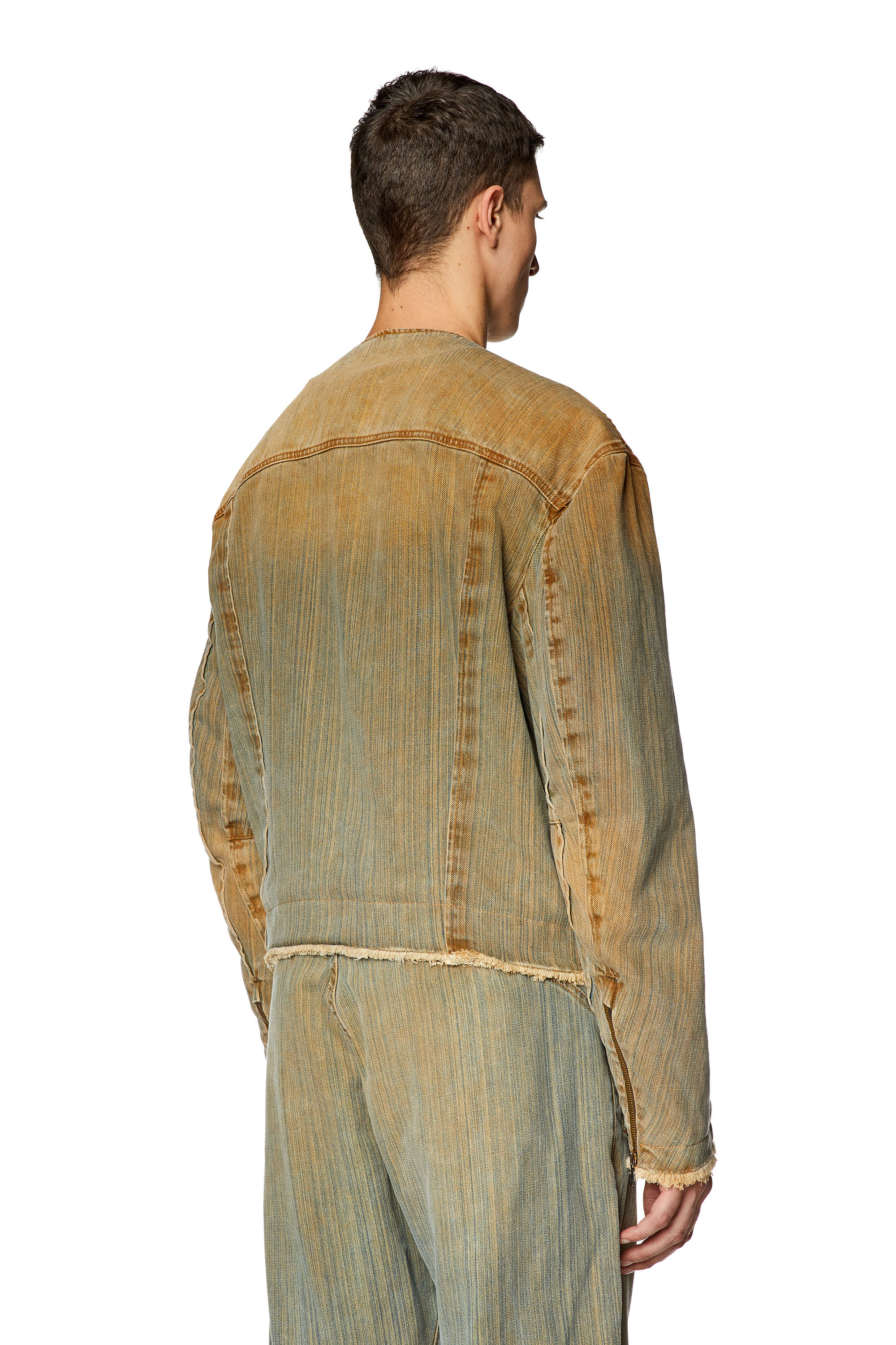 Diesel - D-MARGE-FSD, Man's Zipped jacket in streaky denim in Beige/Blue - 4