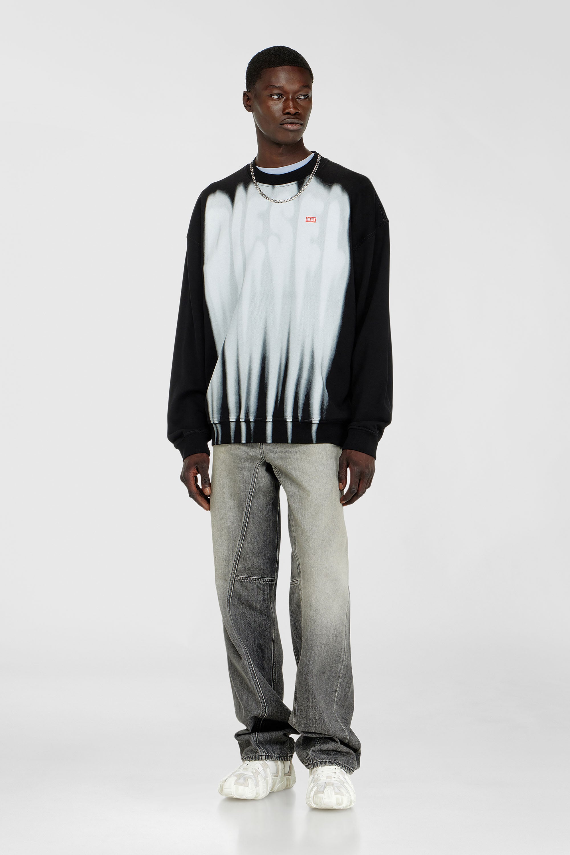 Diesel - S-BOXT-AA1, Male's Cotton sweatshirt with graphic print in Black/White - 2