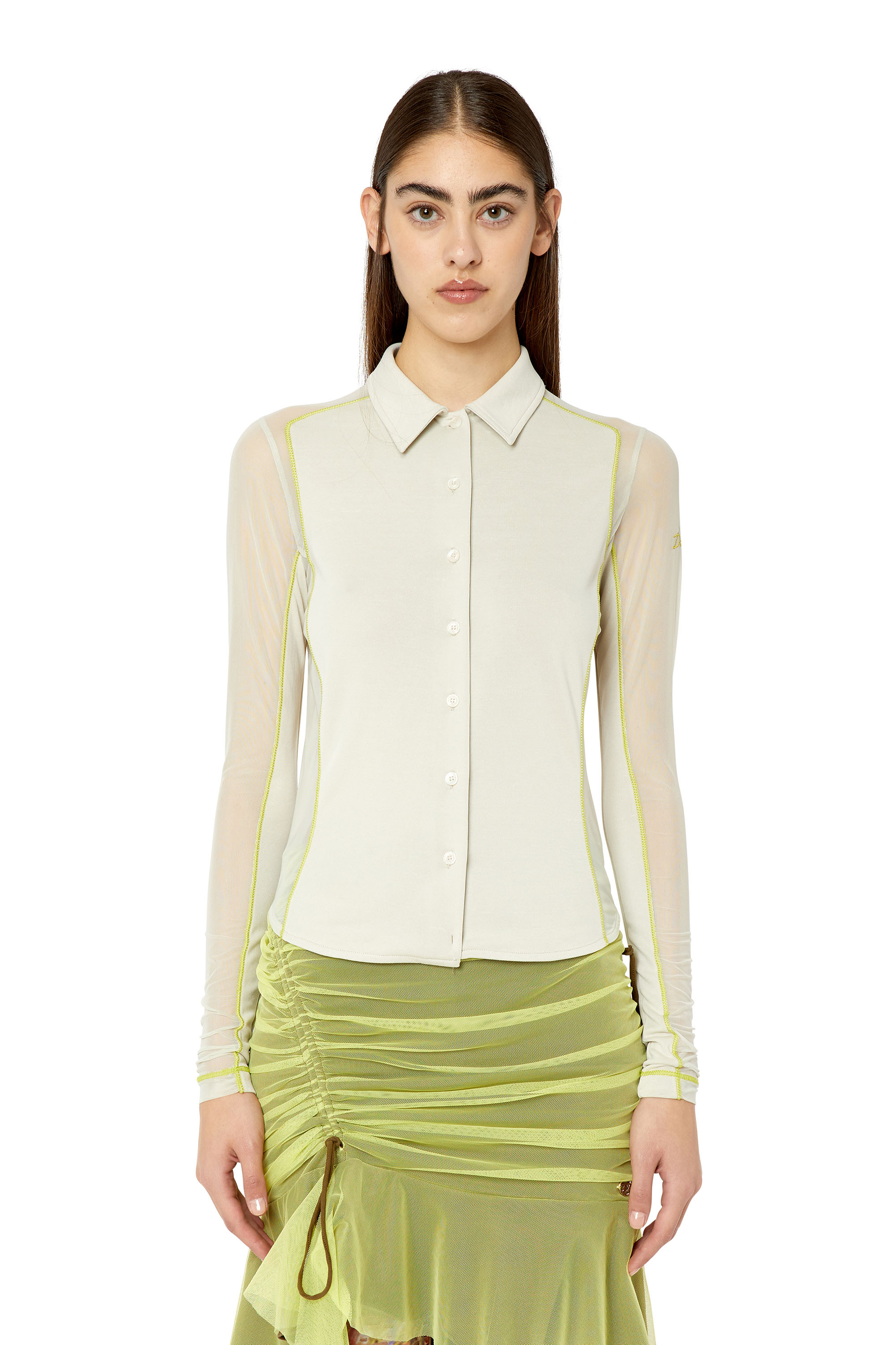 Diesel - T-NOXA, Woman's Modal blend shirt with mesh inserts in White - 3