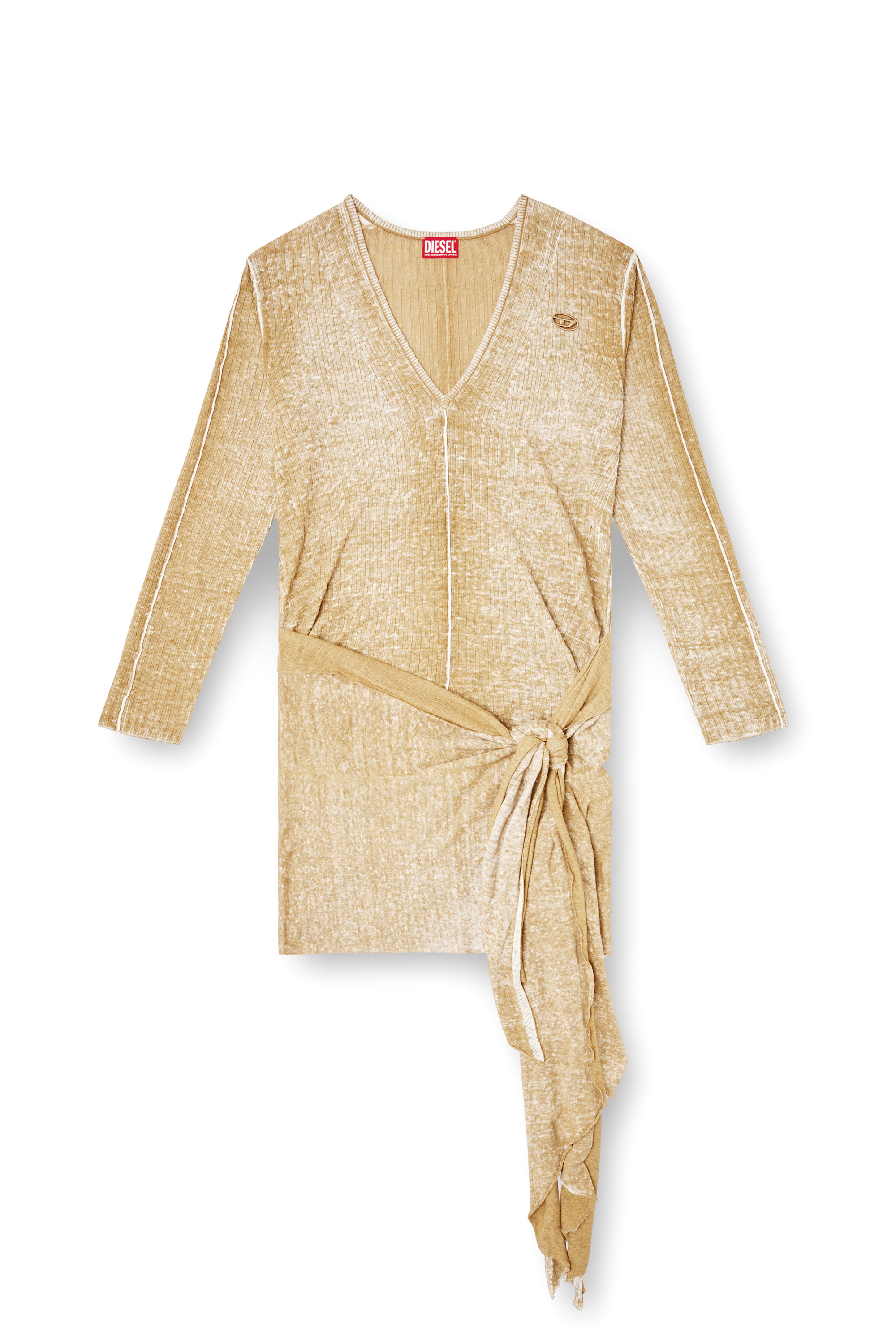 Diesel - M-EGAKNOT, Female's Knitted dress with hip tie in Light Brown - 2