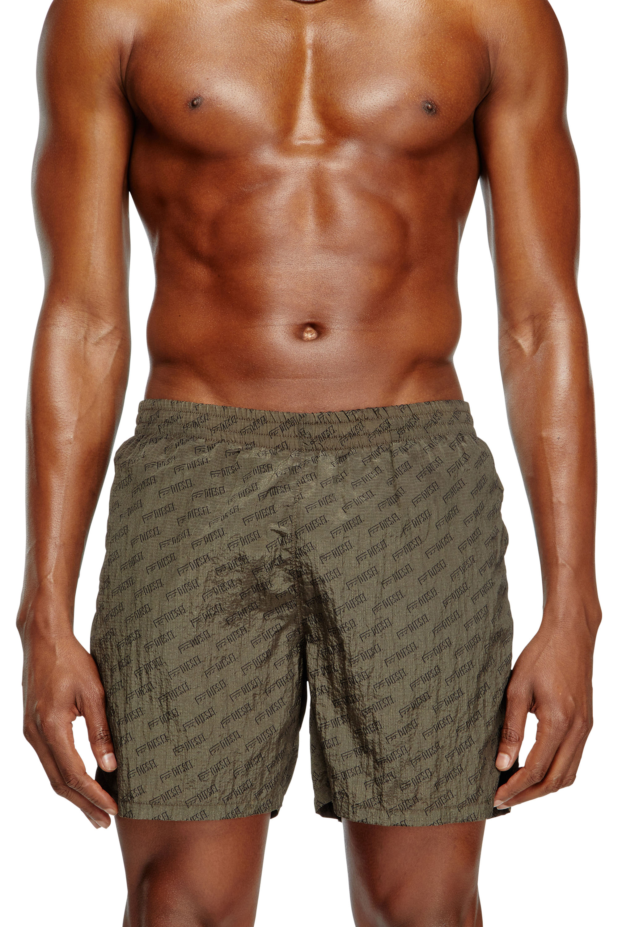 Diesel - DANIEL-41-MONO-UTLT, Man's Mid-length swim shorts with all-over logo in Brown - 2