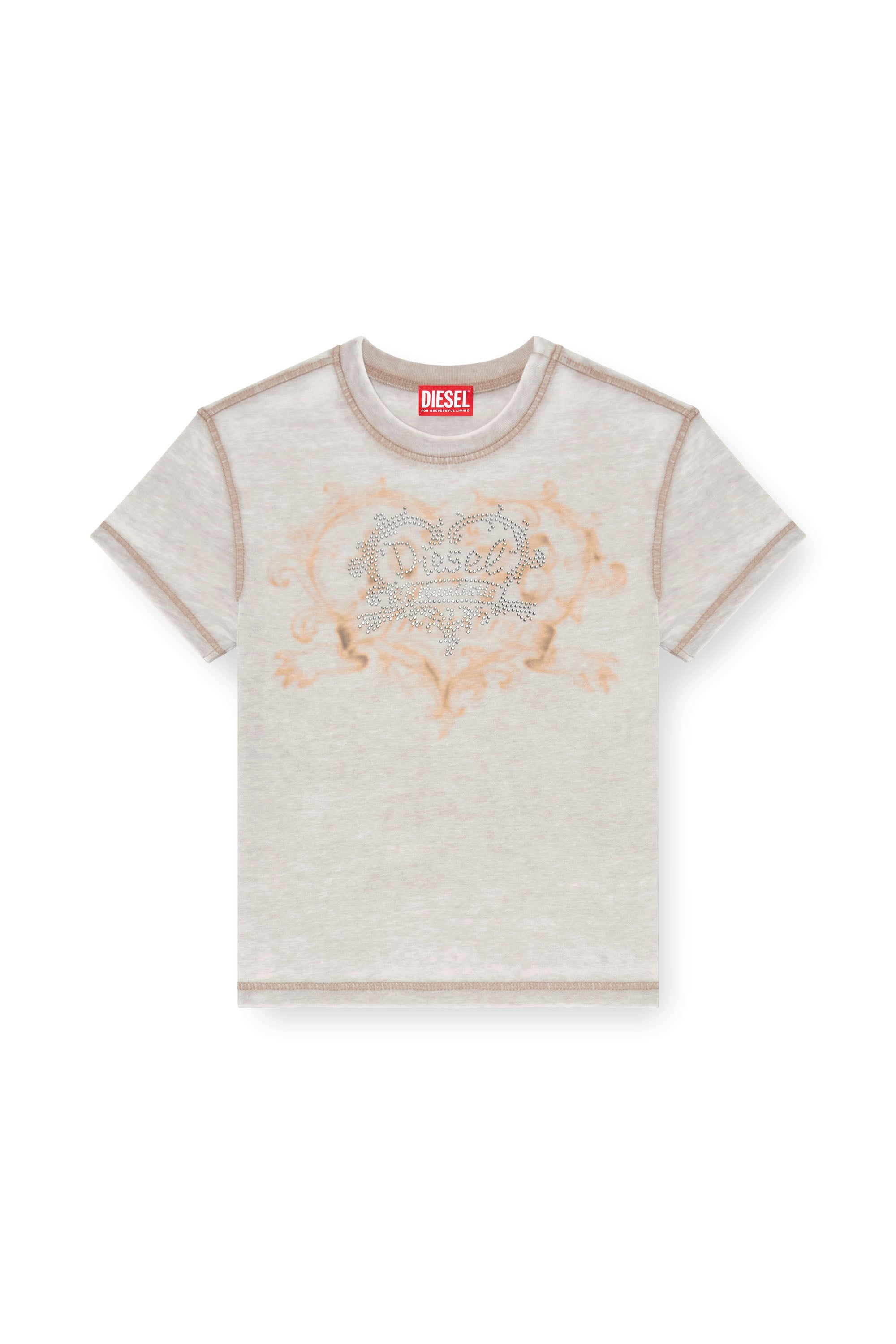 Diesel - T-ILA-AA1, Camiseta de jersey con strass y burnout effect Mujer in Gris - 3