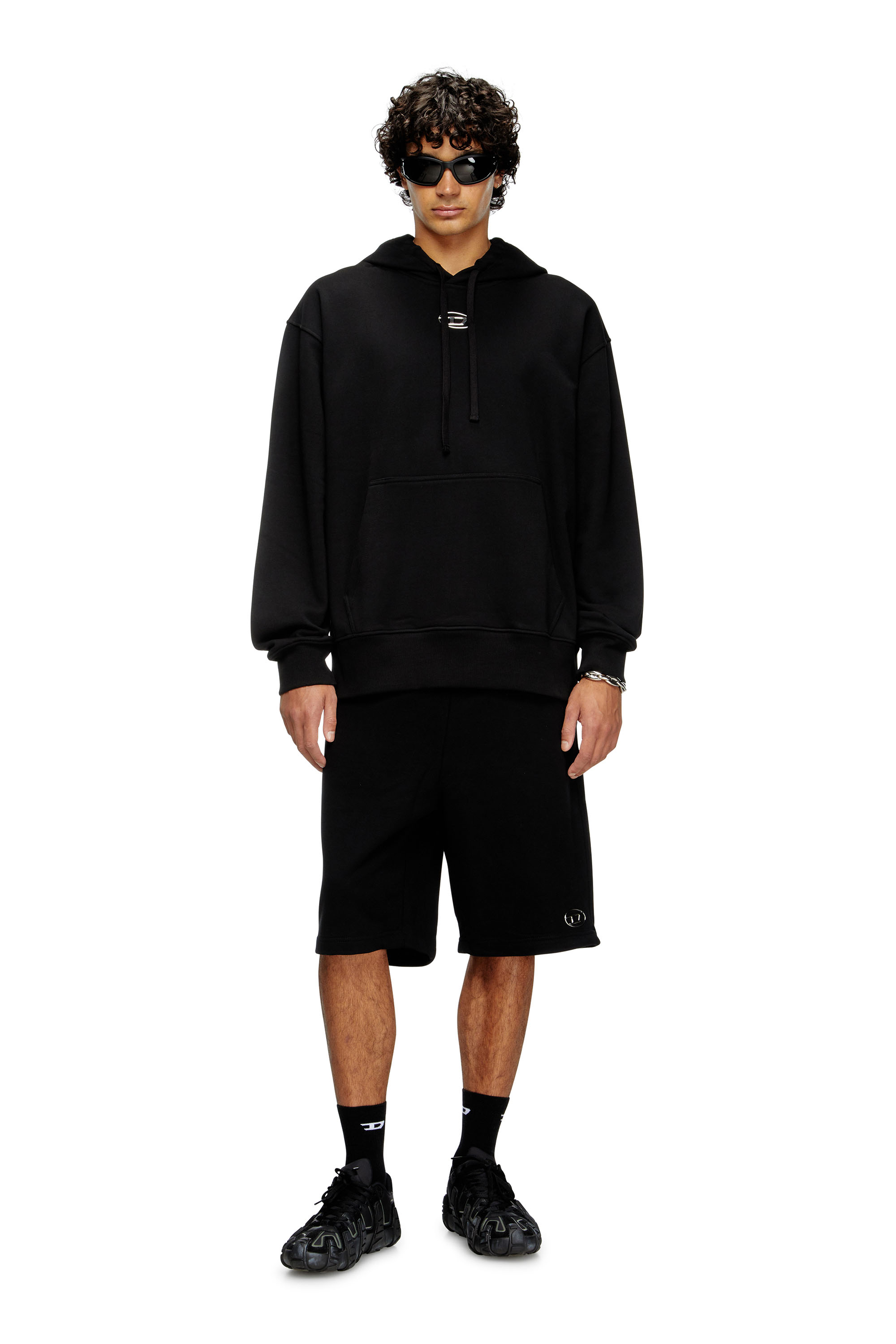 Diesel - S-MACS-HOOD-OD, Sweat-shirt à capuche oversize avec logo métallisé Homme in Noir - 1