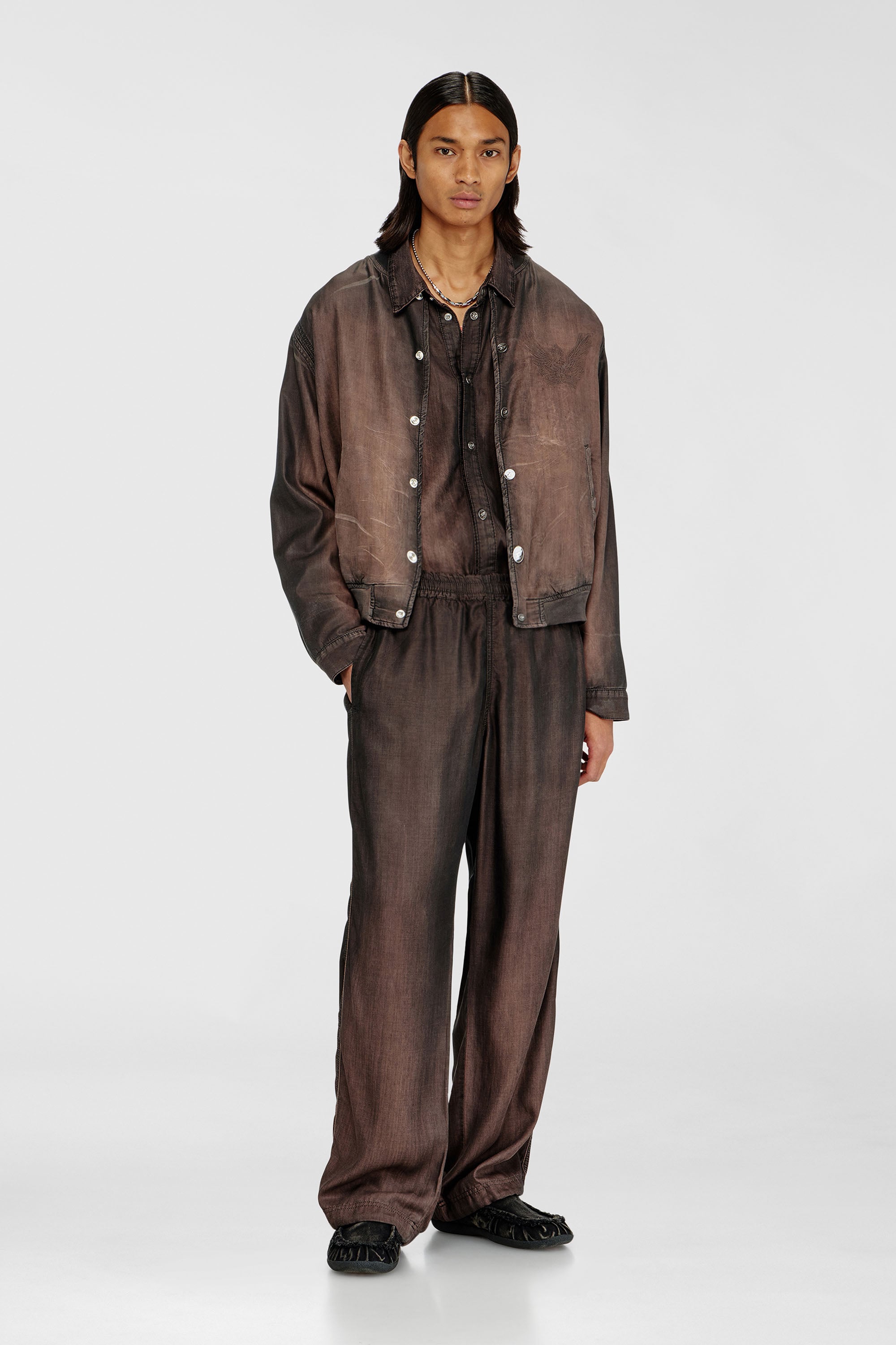 Diesel - D-BELMOR-S, Man's Bomber jacket in fluid coated denim in Brown - 1