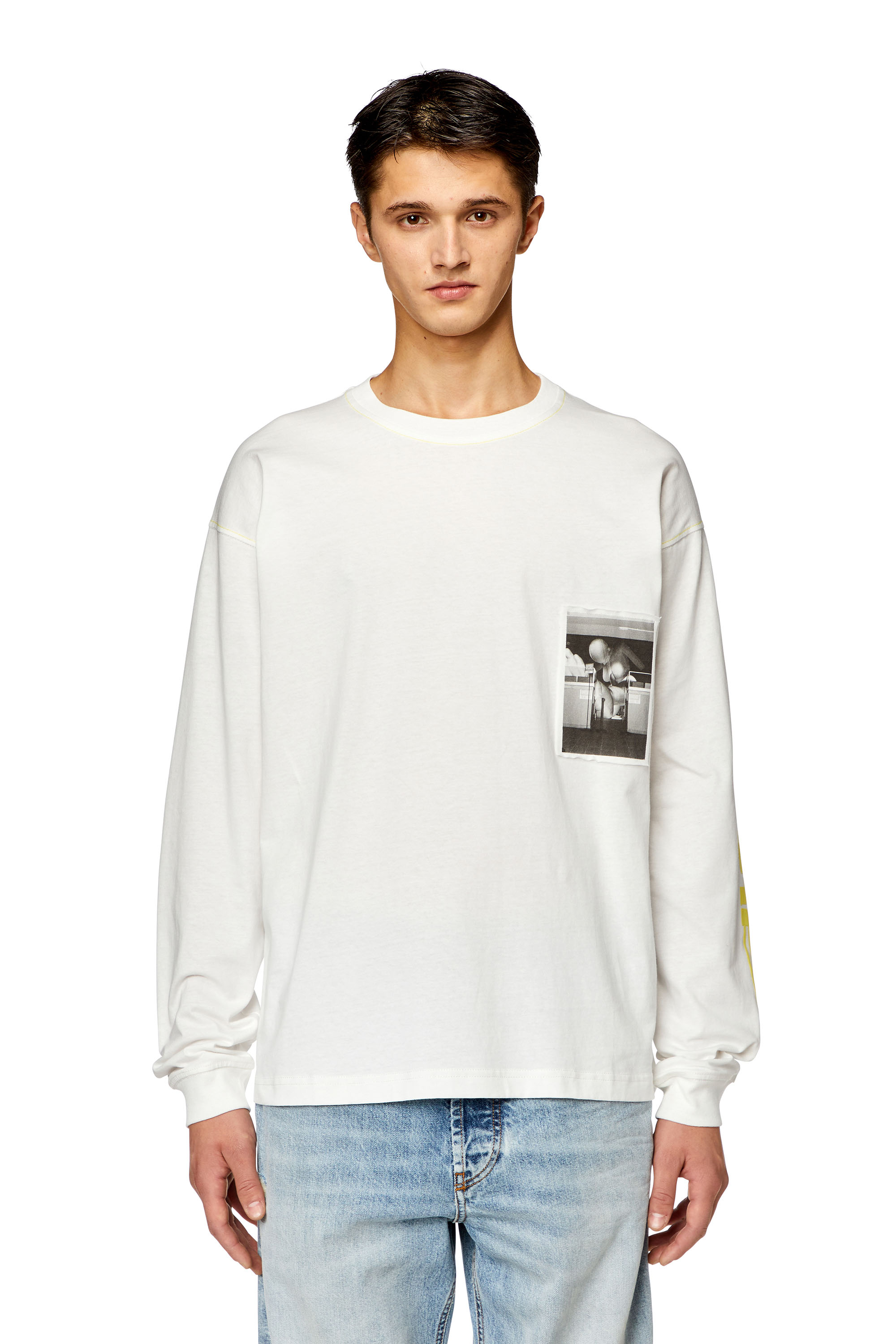 Diesel - T-BOXT-LS-N, Man's Long-sleeve T-shirt with raw-cut patches in White - 2