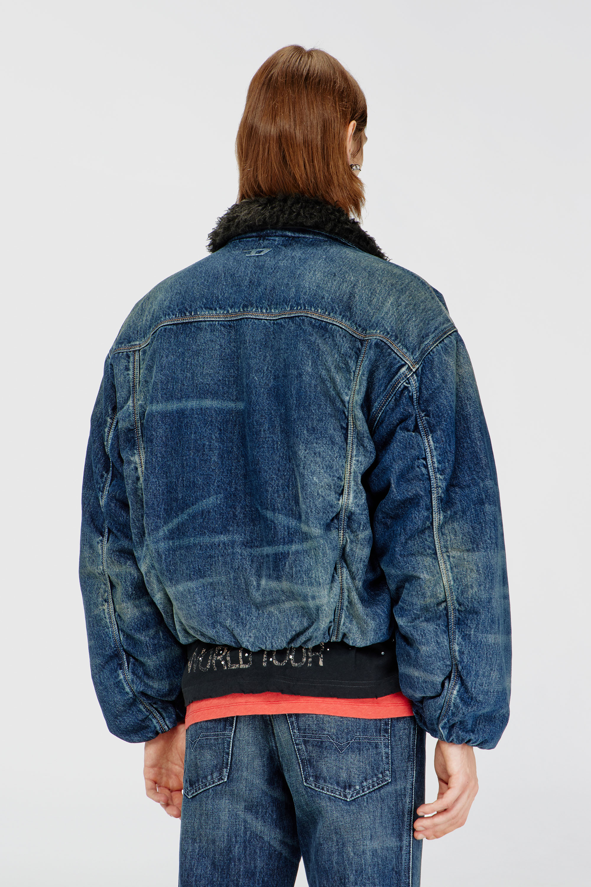 Diesel - D-CURLY-FSJ1, Unisex's Teddy-lined trucker jacket in denim in Dark Blue - 5