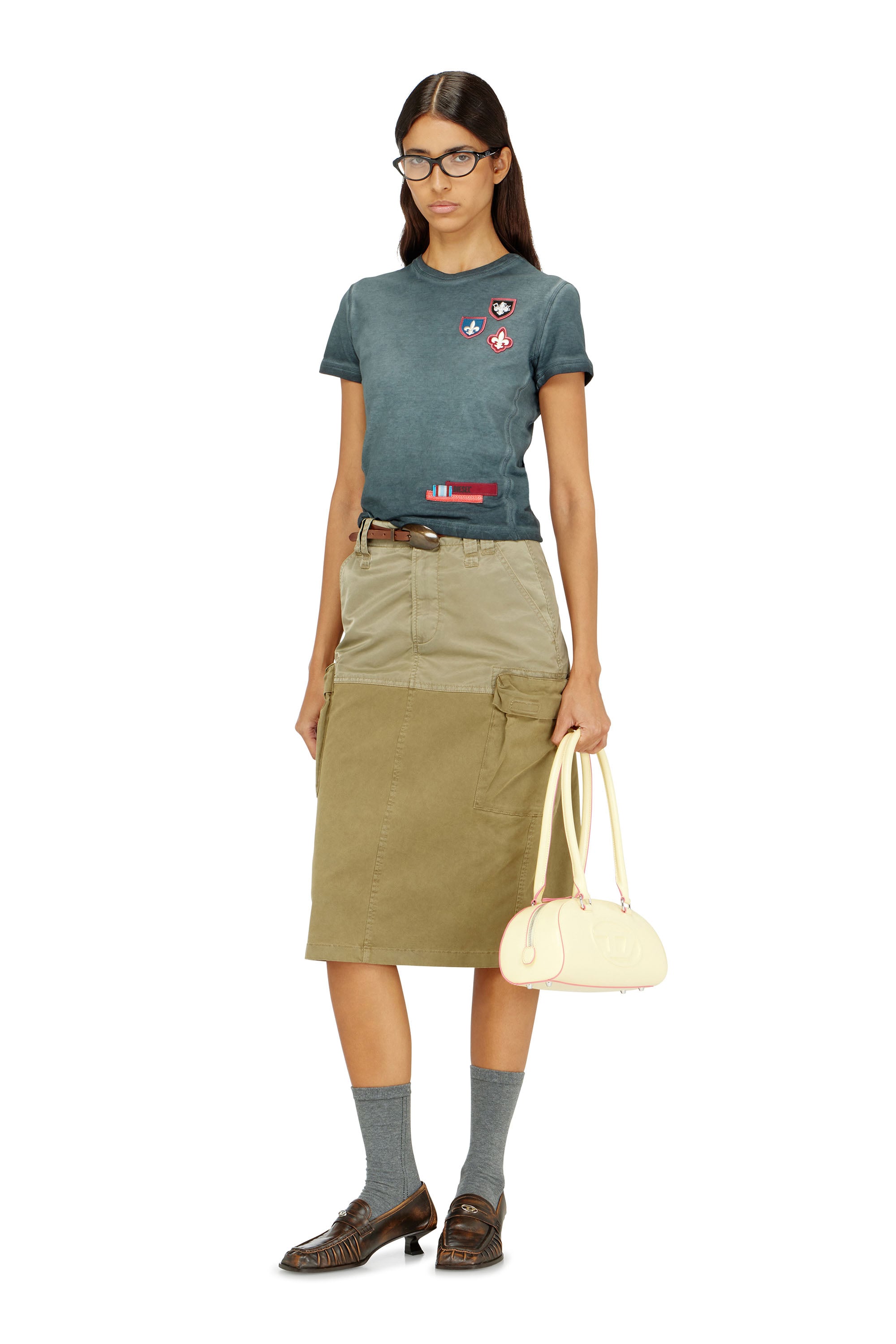 Diesel - T-UNCUTY-WAF, Woman's T-shirt with patches and microwaffle sides in Blue - 2