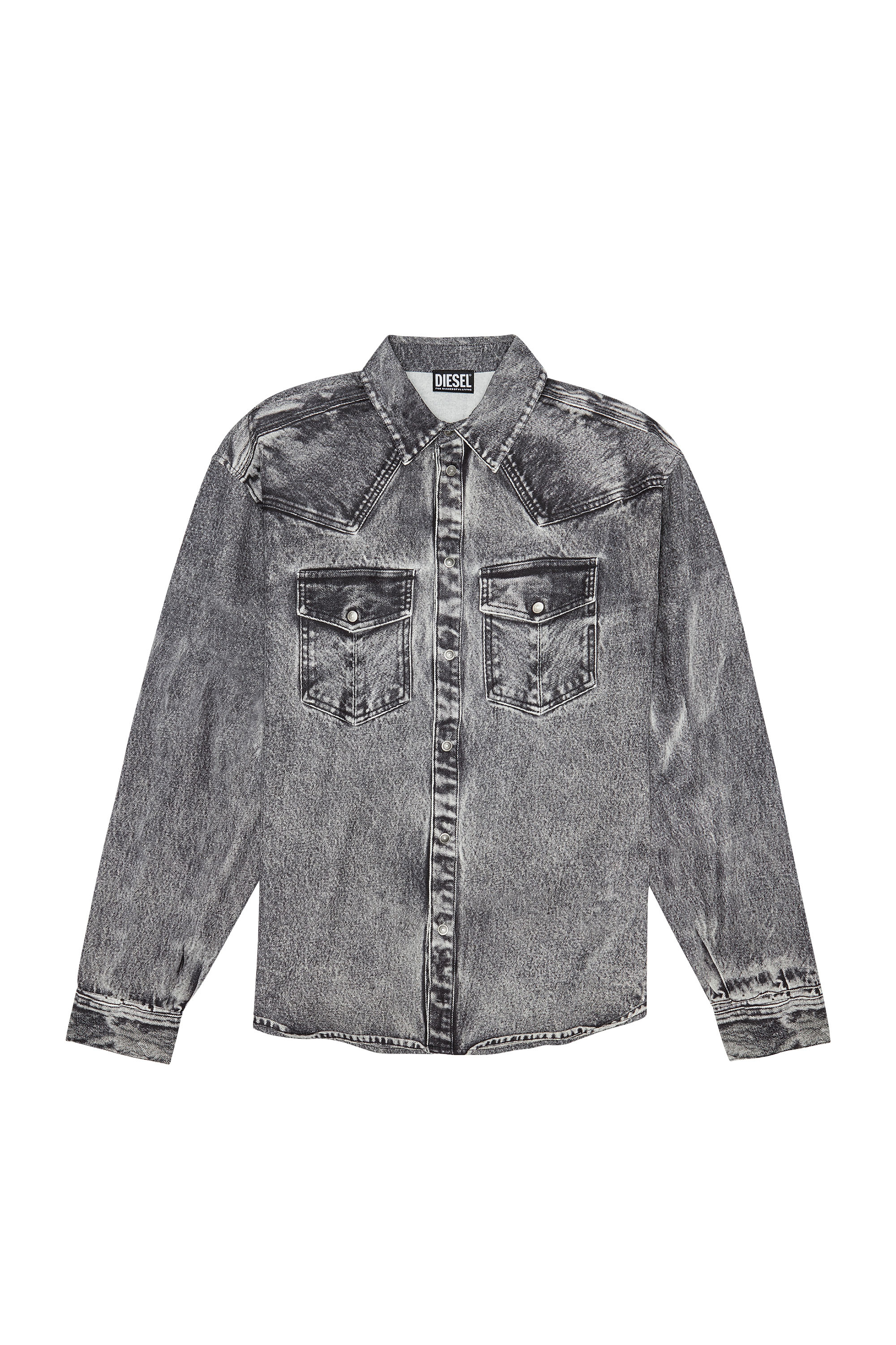 Diesel - S-GILS-DNM, Camisa fluida con trampantojo de denim Hombre in Gris - 2