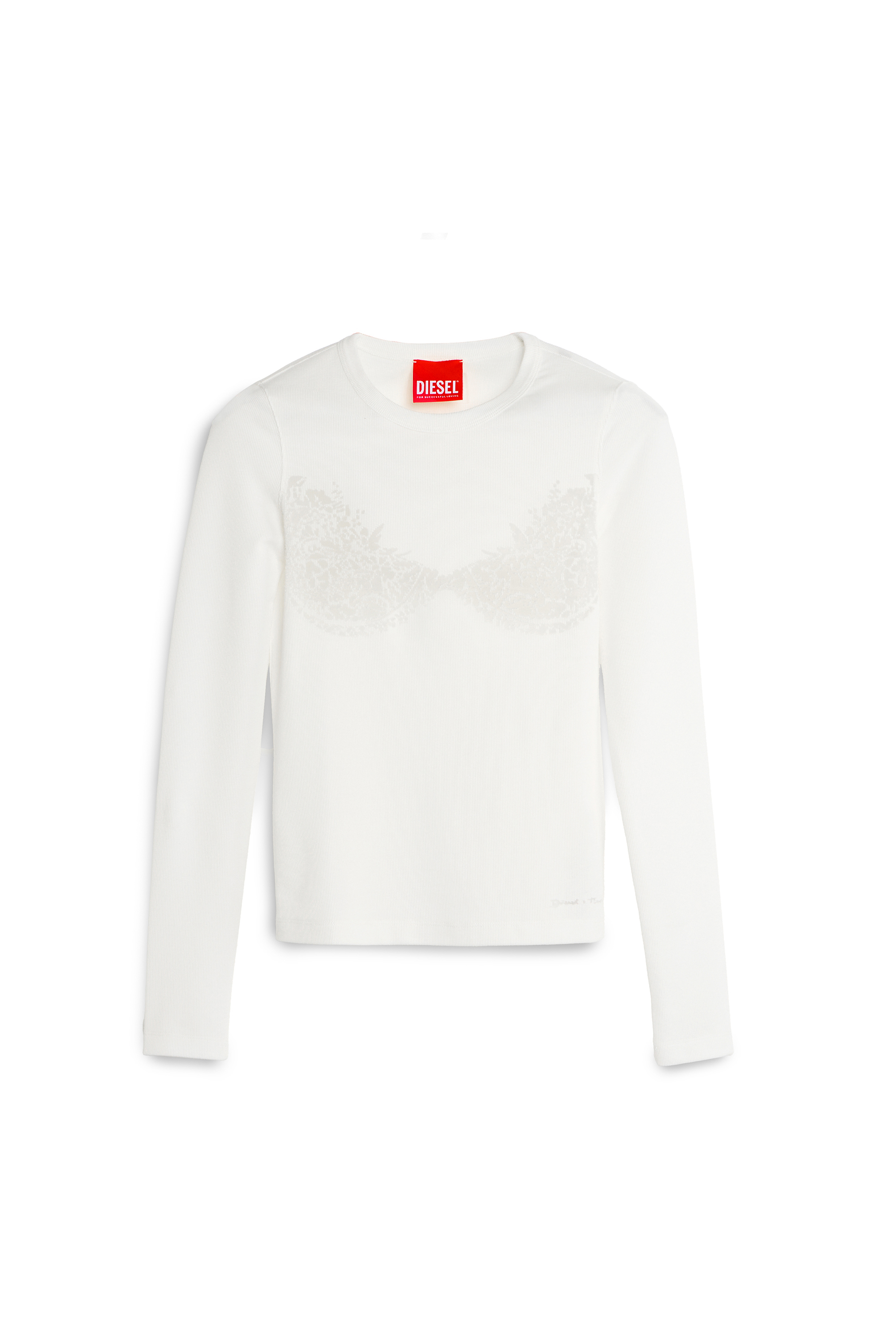 Diesel - PR-T-MOKKI-LS-R, Top avec effet dentelle devor&eacute; Femme in Blanc - 2