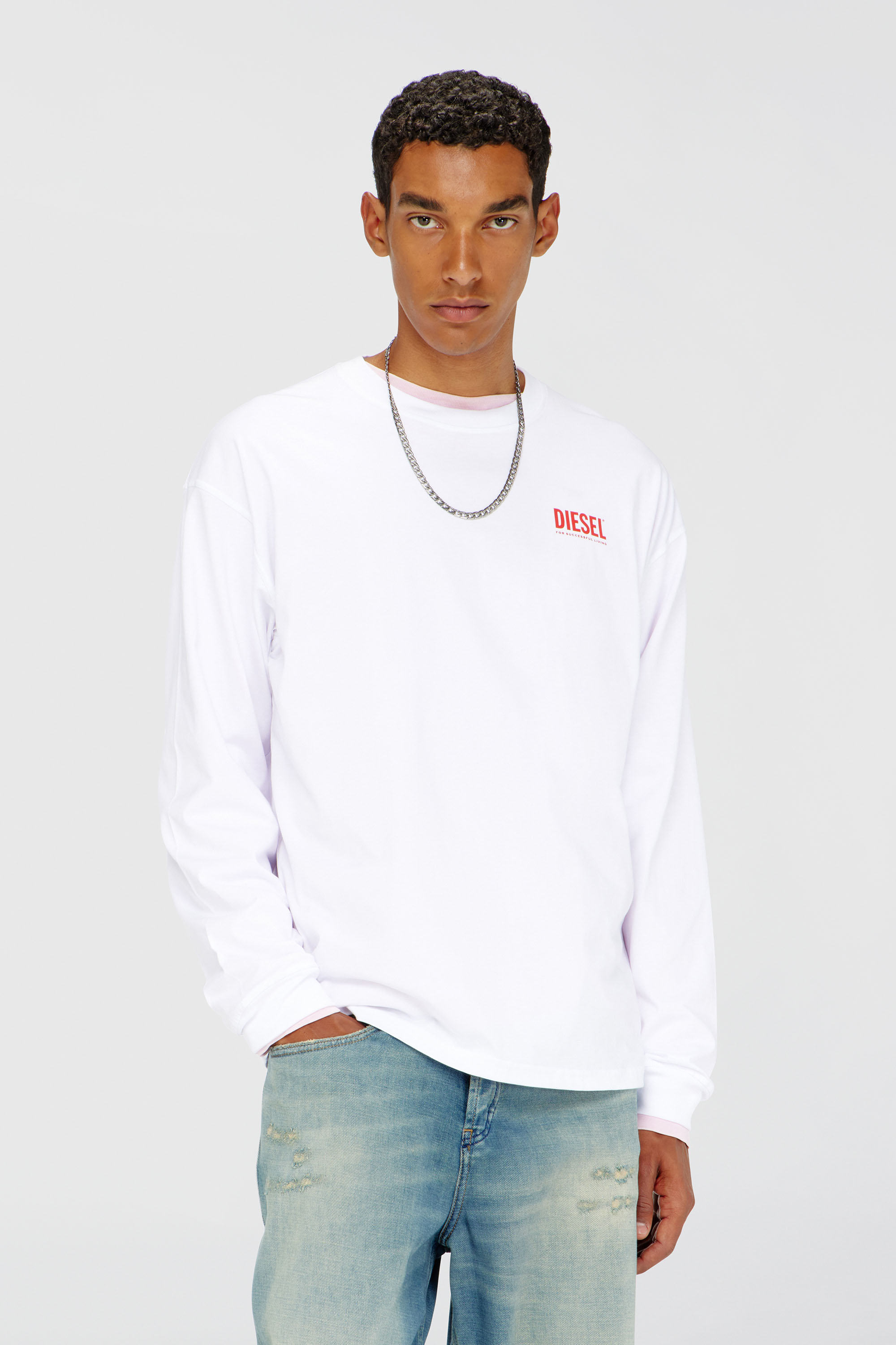Diesel - T-BOXT-LS-BISK, Man's Relaxed long-sleeve T-shirt with Biscotto logo in White - 1