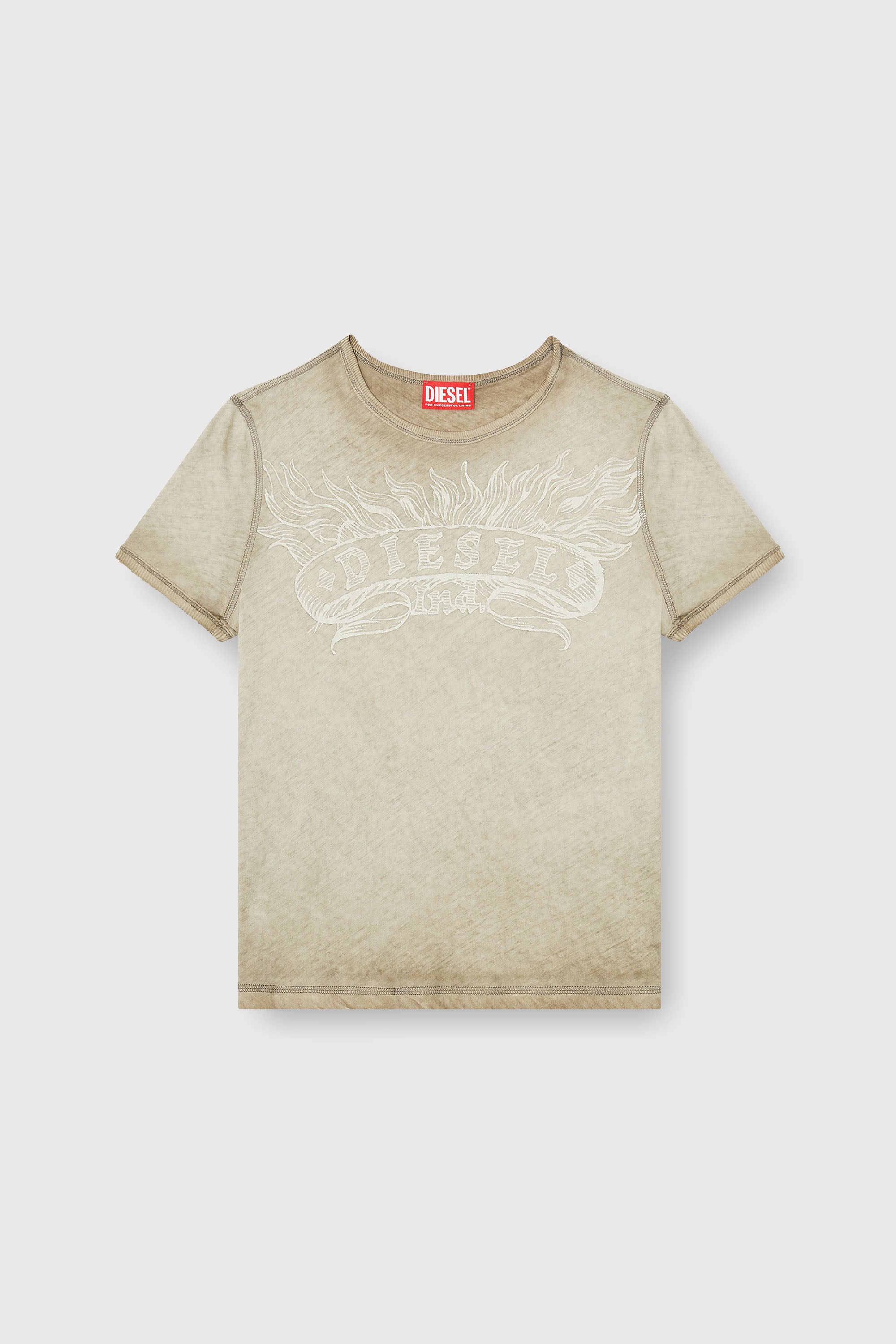 Diesel - T-UNCUTIES-LONG-AA2, Camiseta slim con logo tonal estampado Mujer in Beige - 2