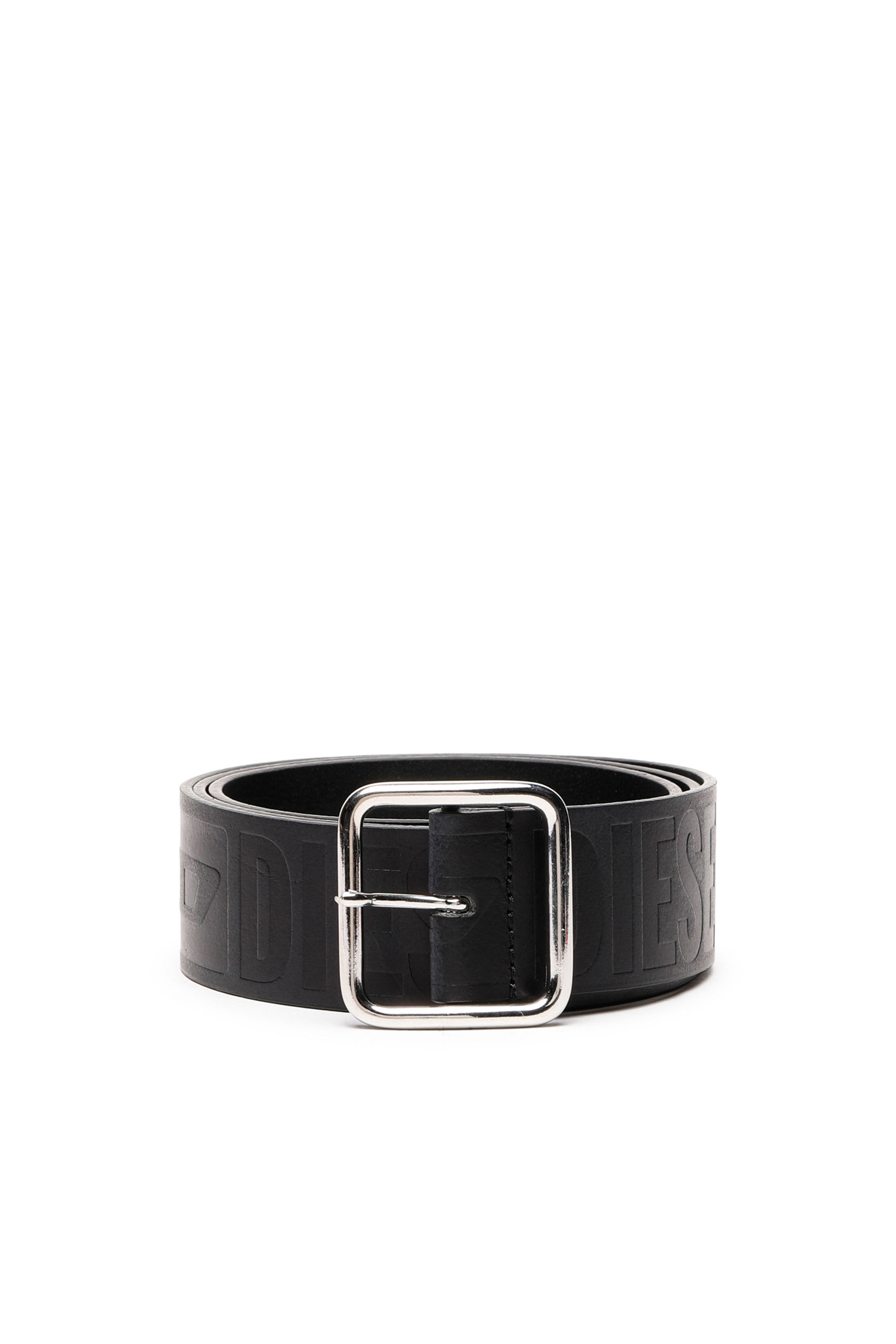 Diesel - B-ILLY II, Ceinture en cuir avec logo emboss&eacute; all-over Homme in Noir - 1