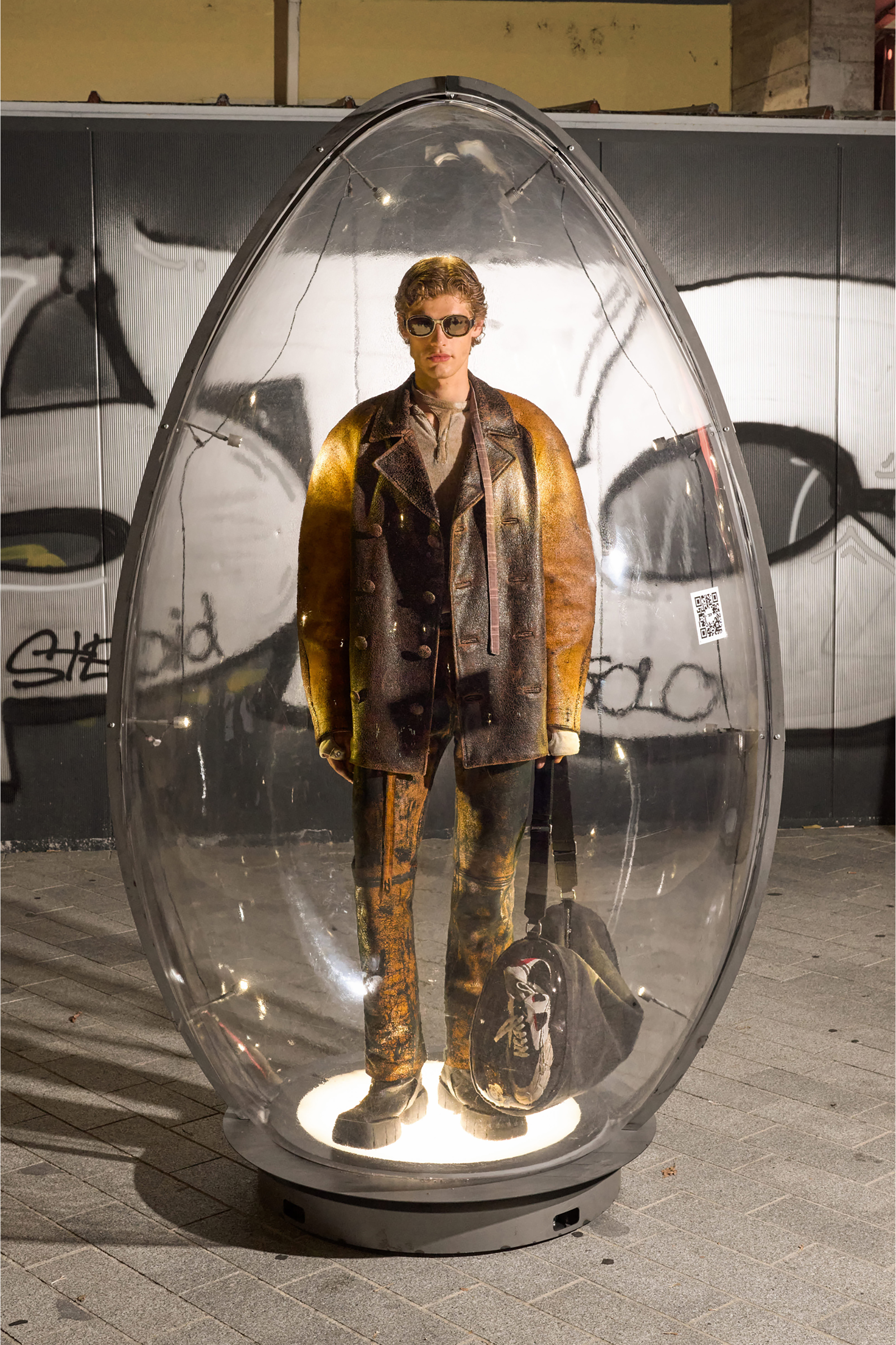 Diesel - L-NAHUN, Abrigo marinero cocoon en cuero efecto agrietado Hombre in Marr&oacute;n - 3