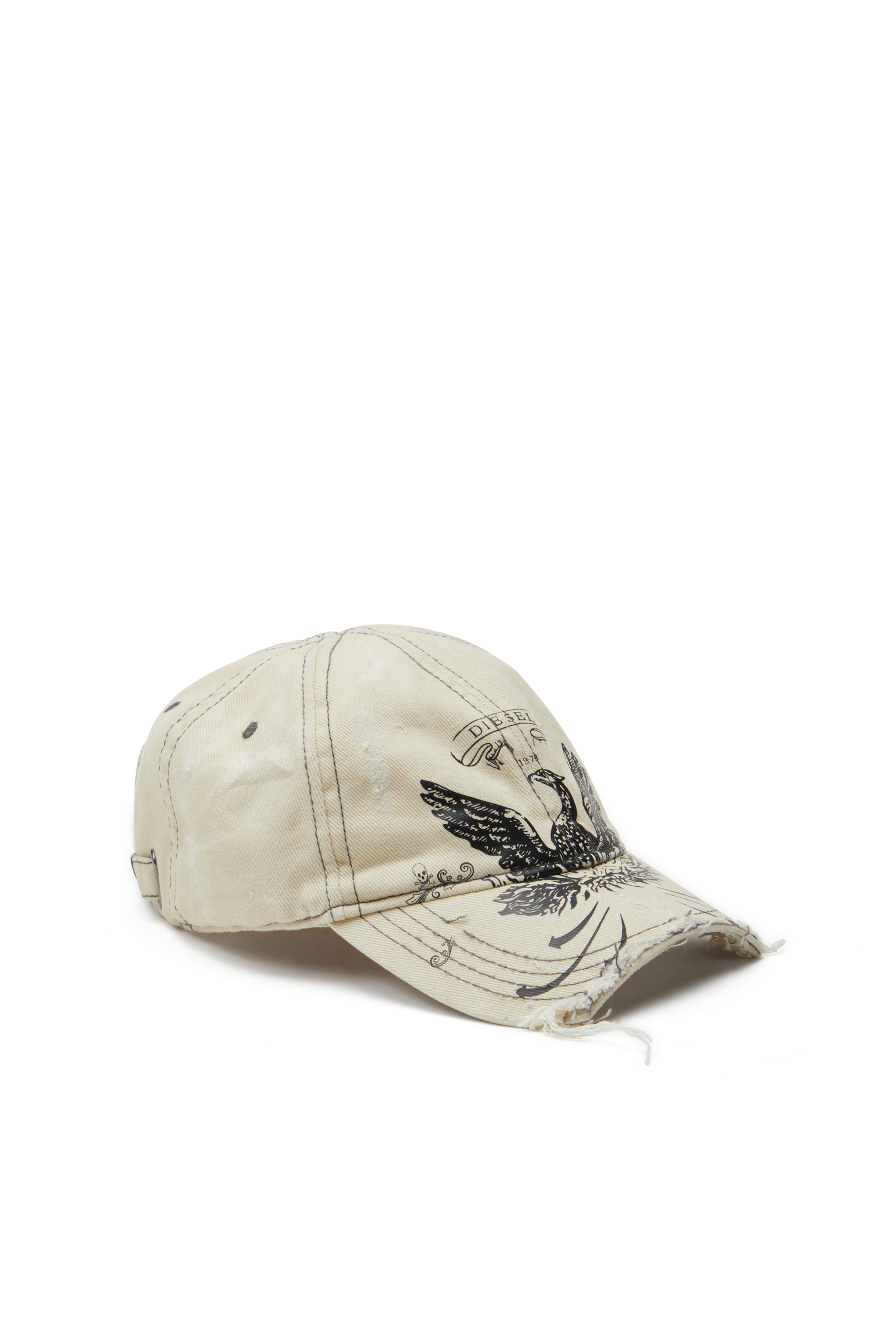 Diesel - C-FENIX, Gorra de béisbol desgastada con estampado de Phoenix Hombre in Blanco - 1