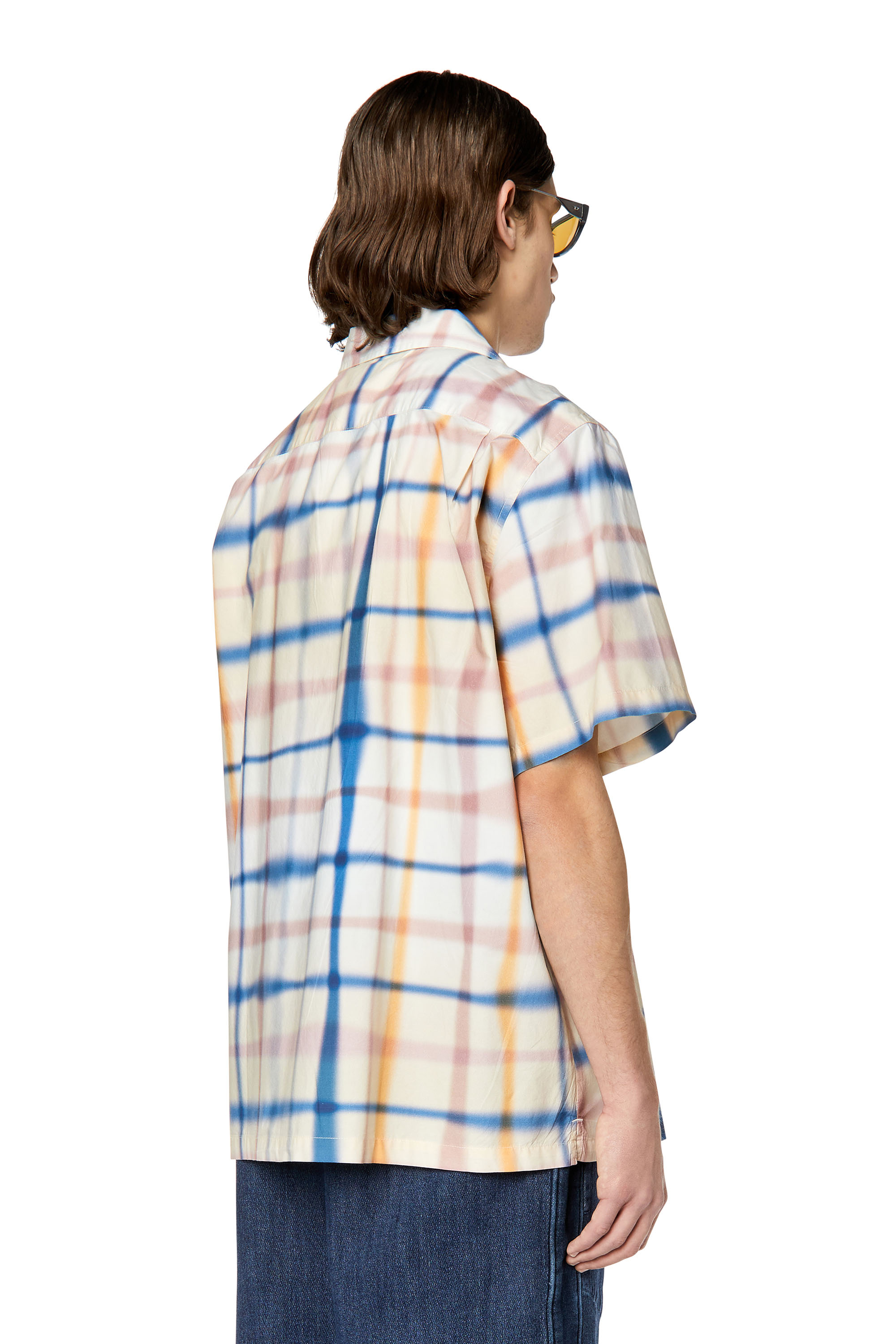 Diesel - S-FRANK-CHECK, Man's Uneven check short-sleeve shirt in Blue/White - 5