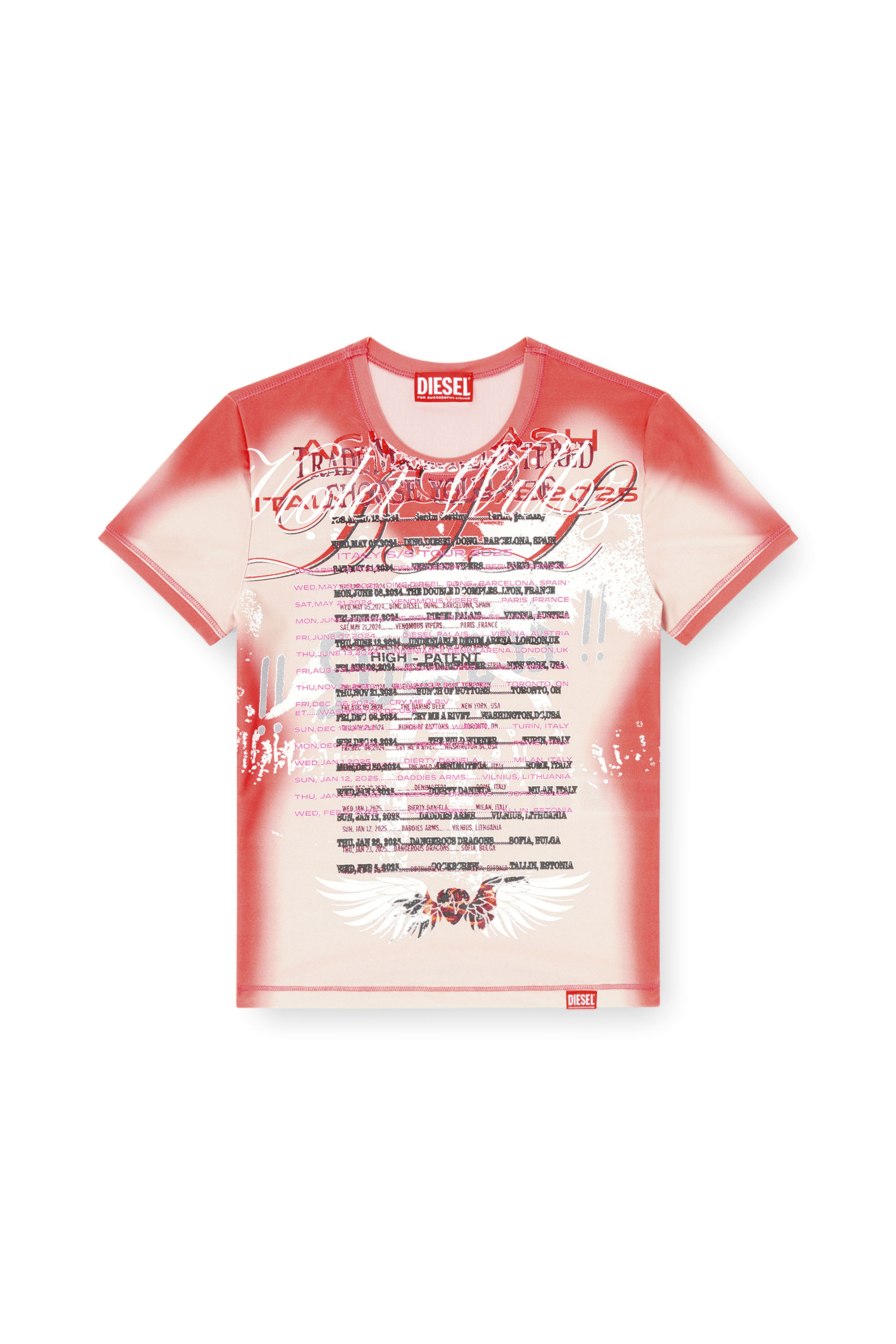 Diesel - T-KALYC-1, Female's Sheer T-shirt with lyrics print in Pink - 2