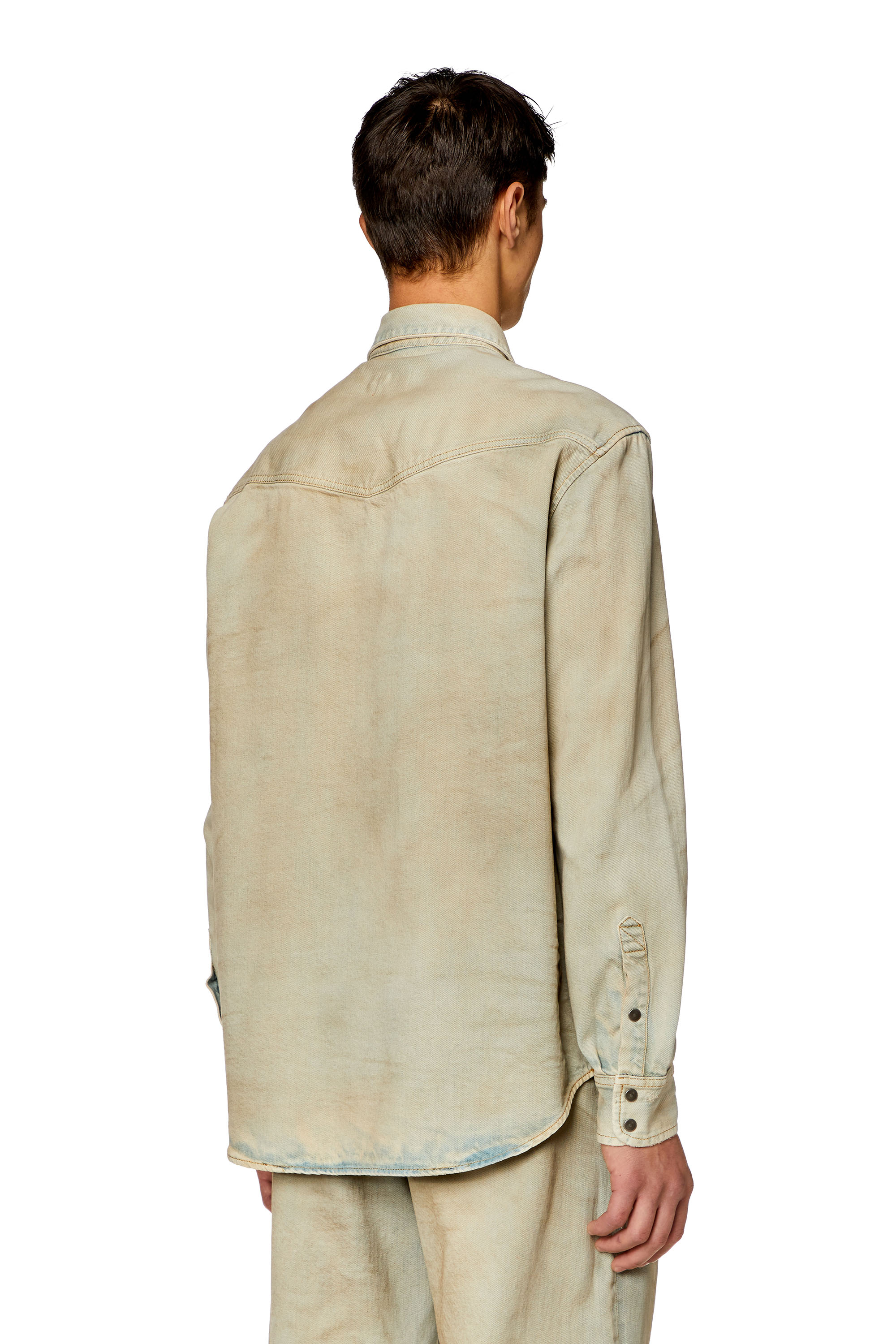 Diesel - D-OCEAN, Man's Western shirt in distressed denim in Beige - 3