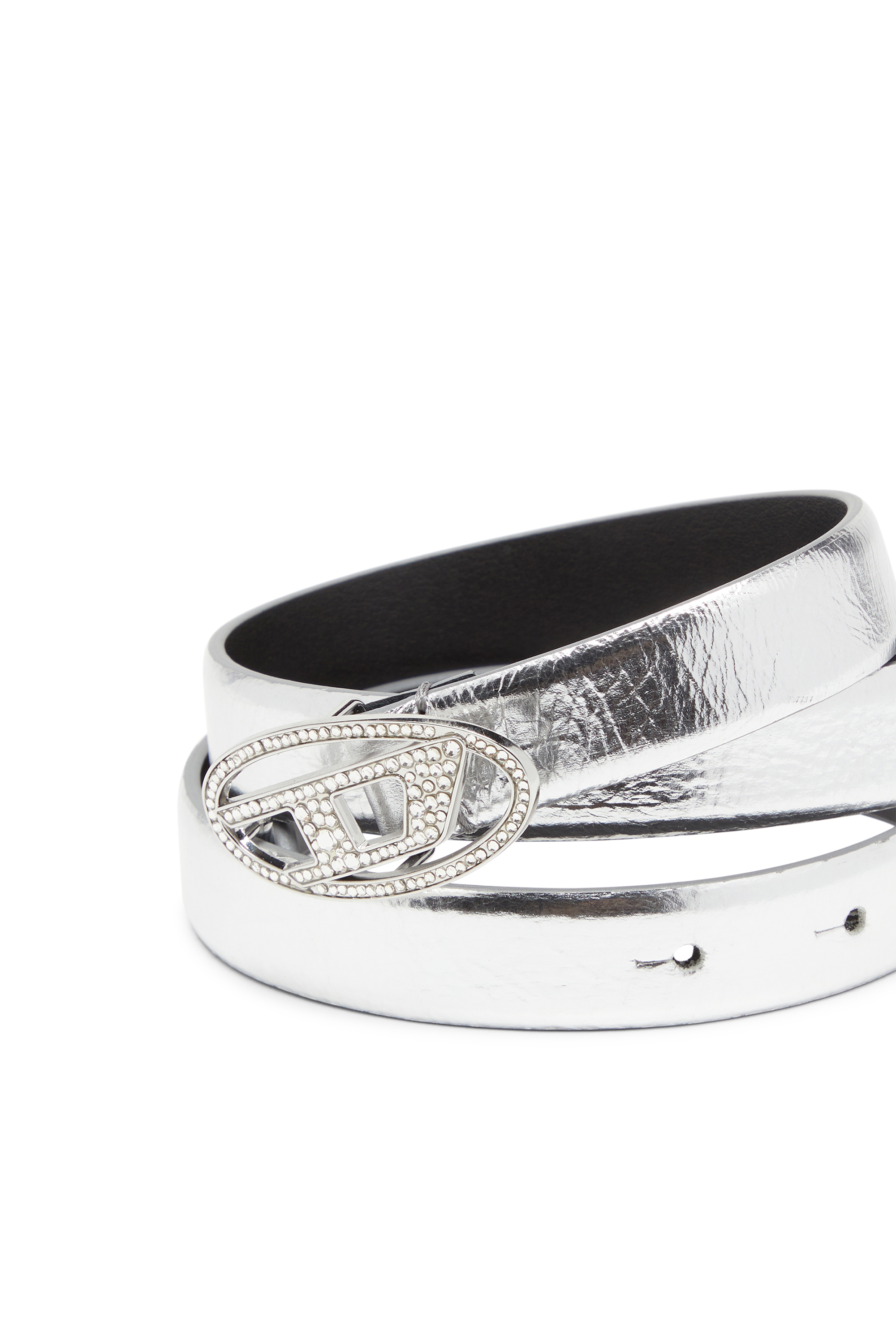 Diesel - B-1DR STRASS 20, Woman's 2 cm leather belt with crystal buckle in Silver - 3