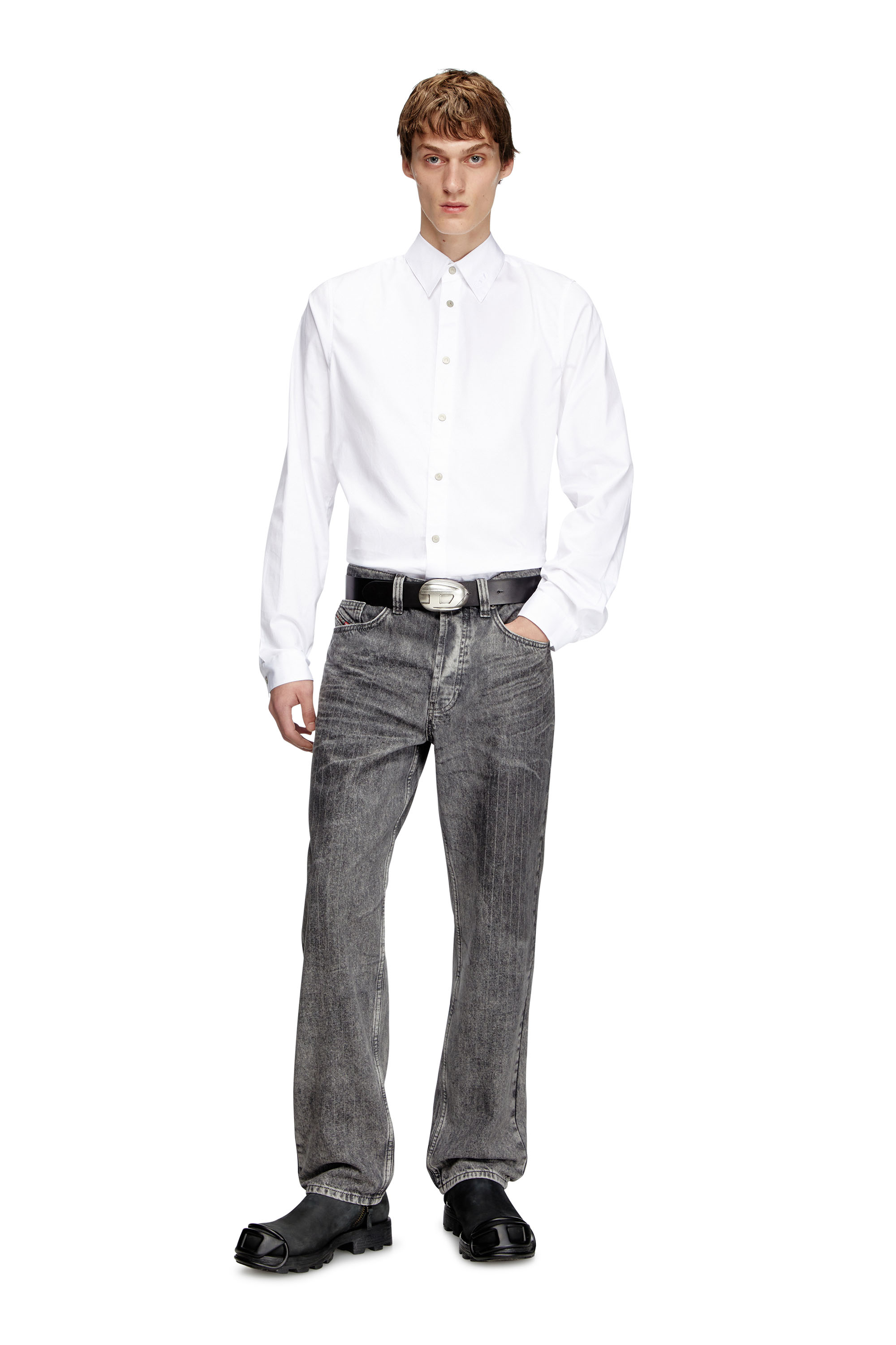 Diesel - S-FITTY-A, Male's Formal shirt with logo-embroidered collar in White - 1