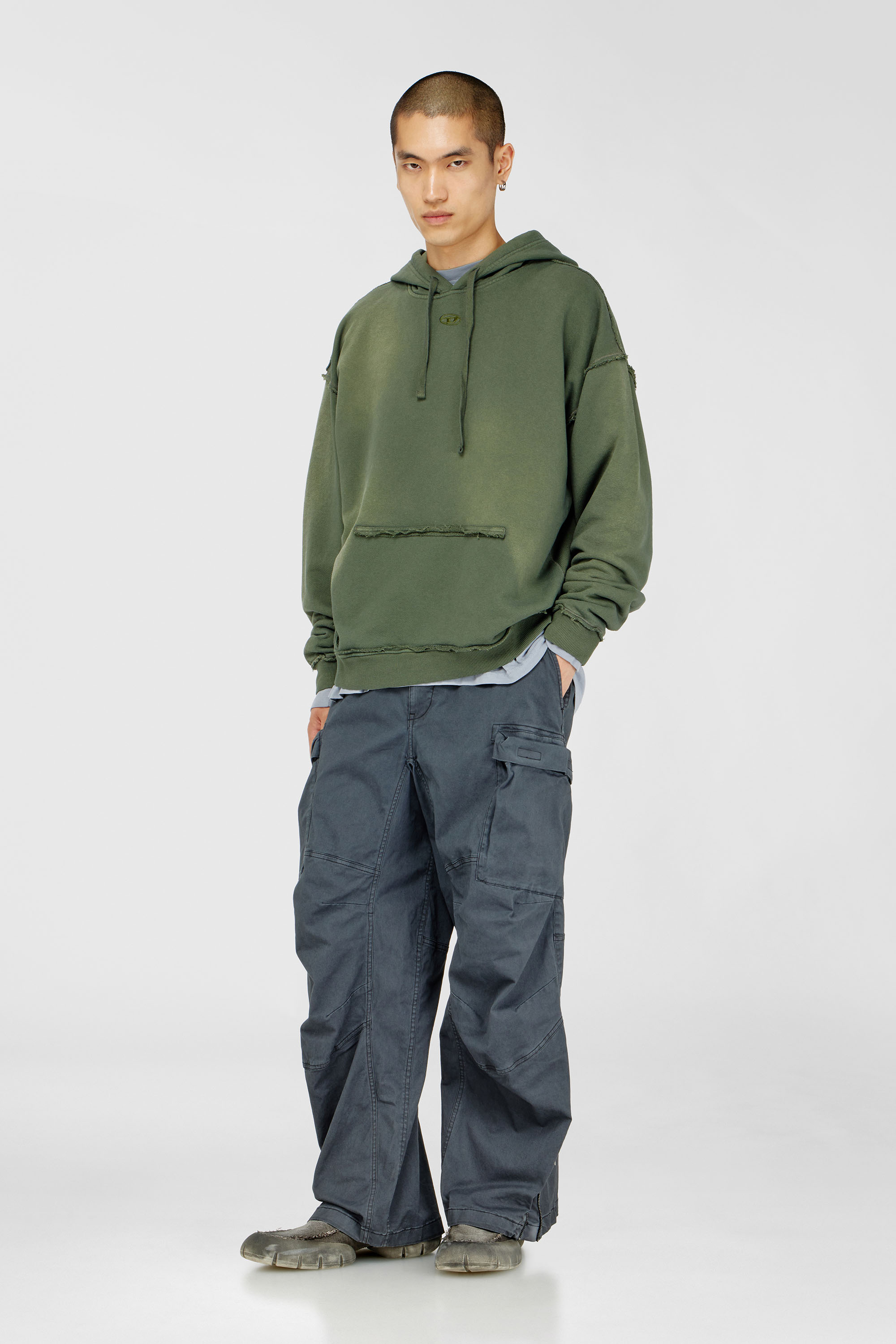 Faded cotton hoodie with frayed details