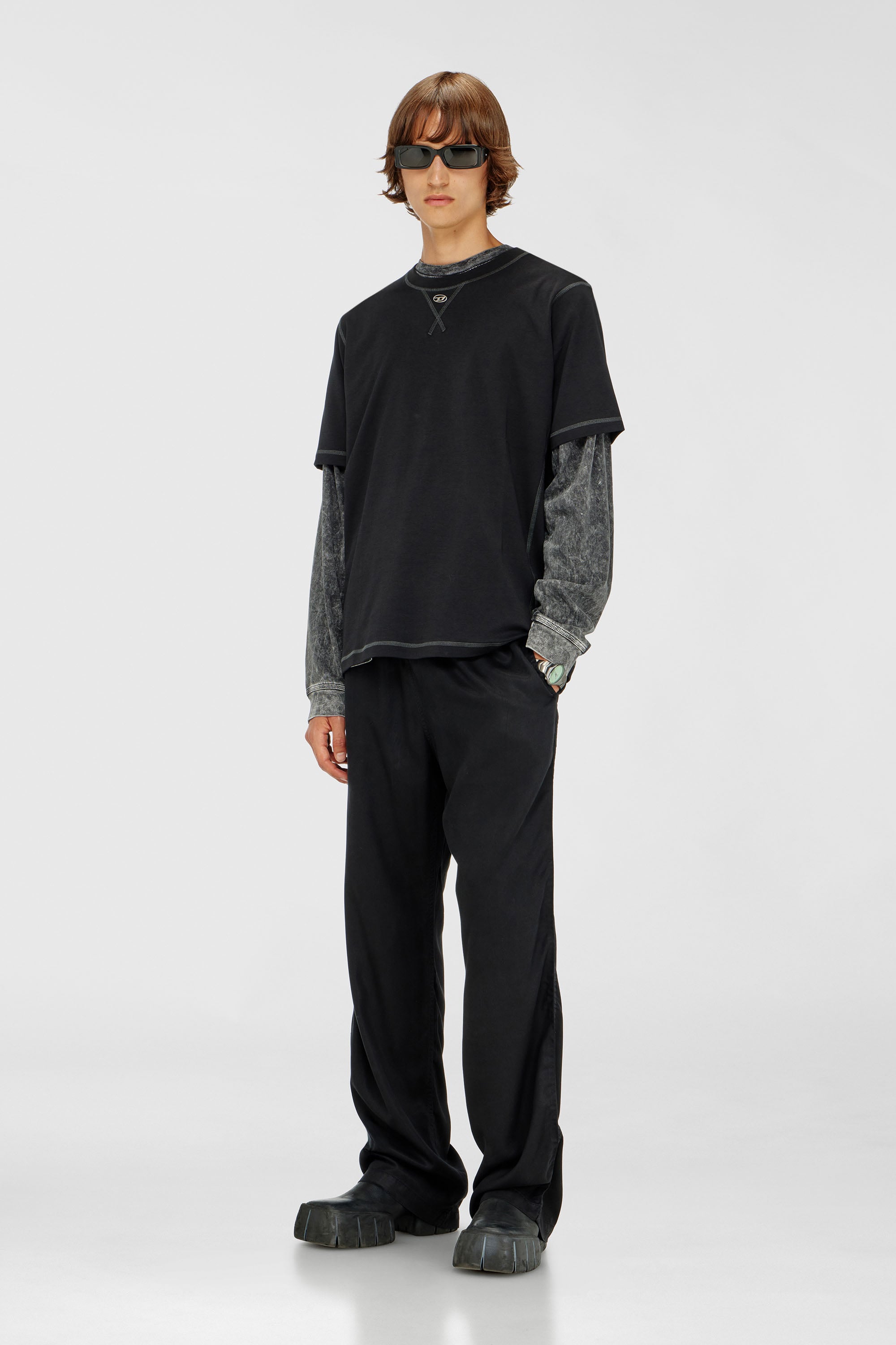 Diesel - T-MADJUST-TR, Male's Regular T-shirt with crew neck and Oval D in Dark Grey - 2