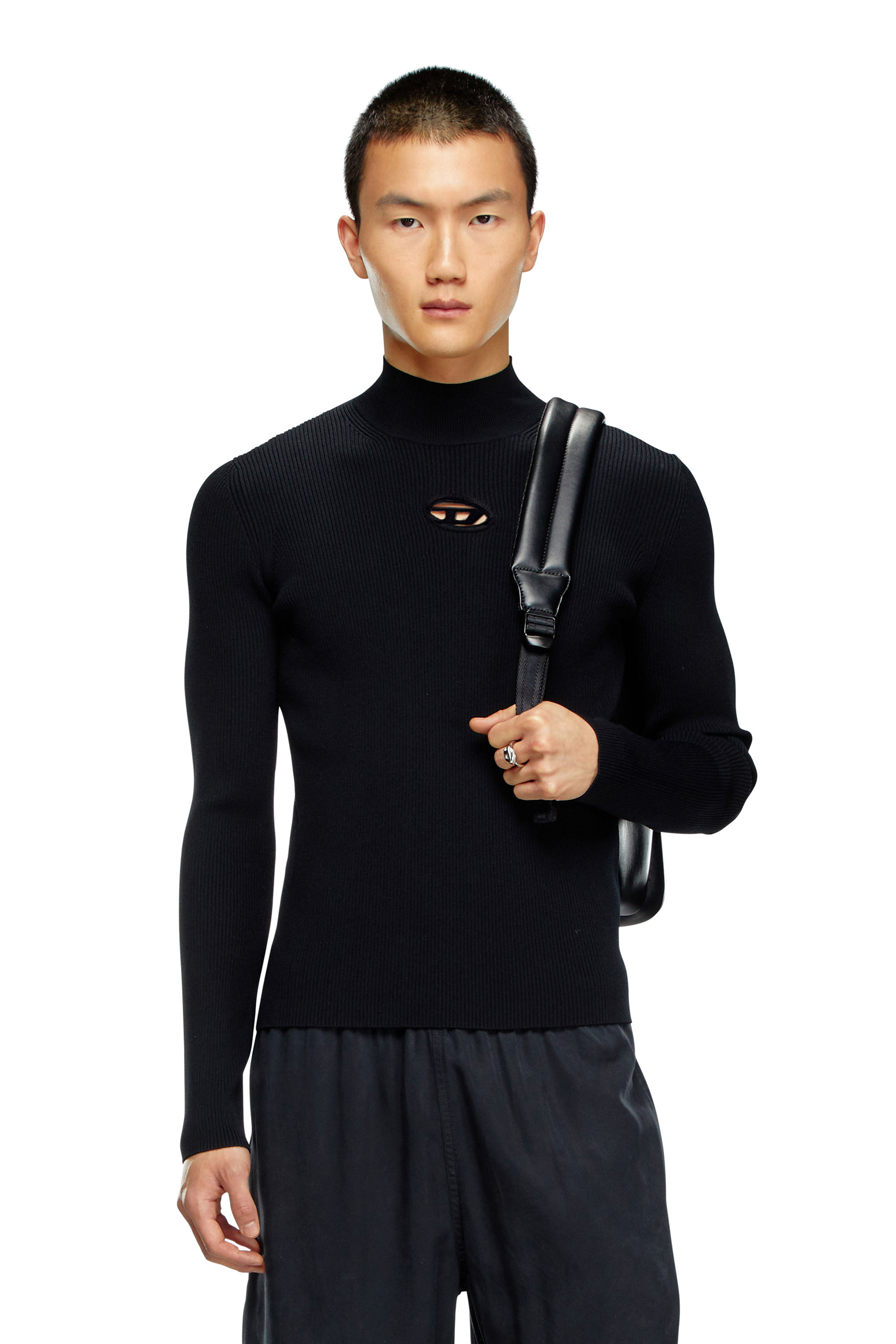 Diesel - K-ZACKARY, Male's Mock-neck jumper with Oval D in Black - 3