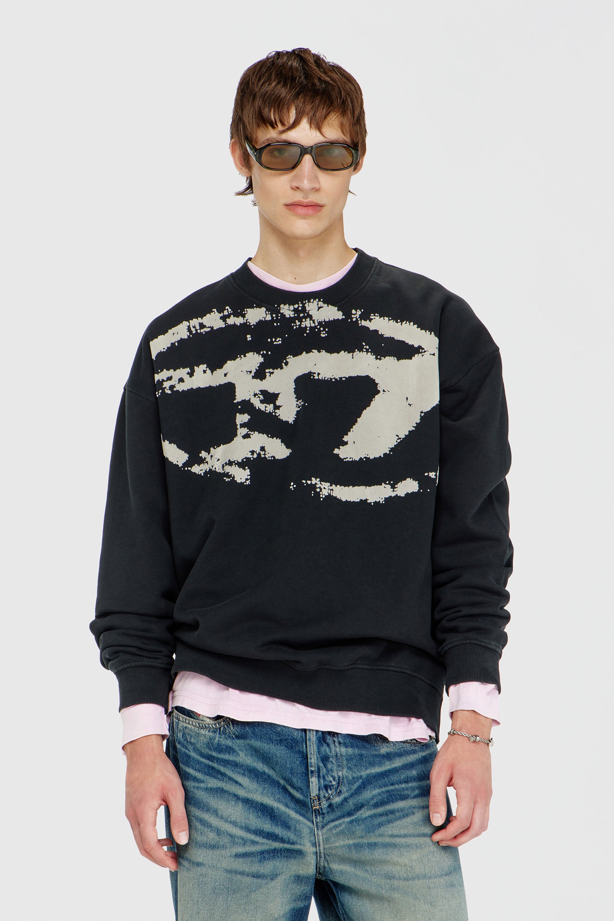 Diesel - S-BOXT-N5, Sweat-shirt en coton avec D ovale floqu&eacute; Homme in Noir - 3