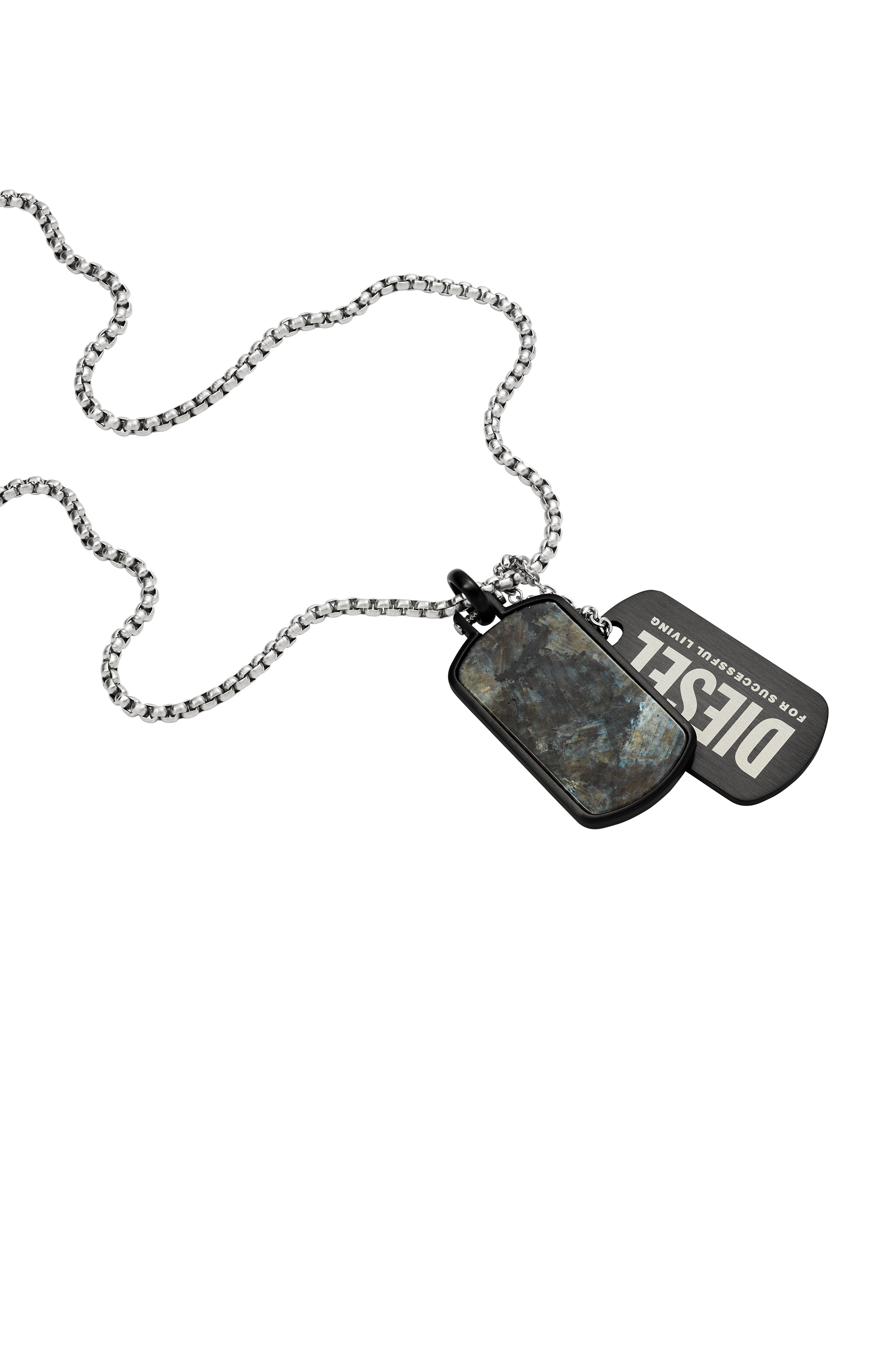 DX1327 Man: Labradorite and Stainless Steel Dog Tag Necklace