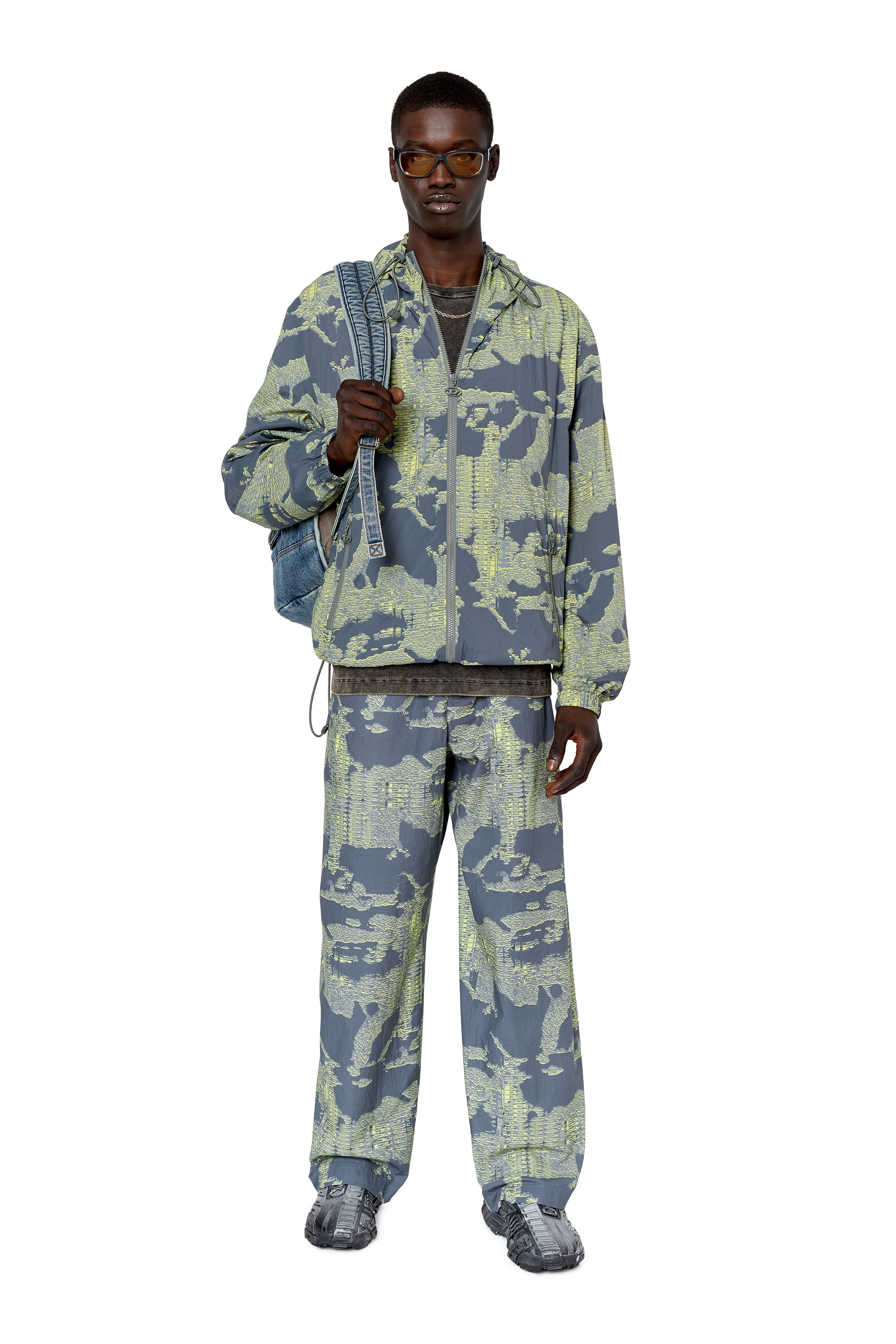 Diesel - J-WARRETT-CMF-A, Man's Nylon windbreaker with a camo print in Grey/Green - 1