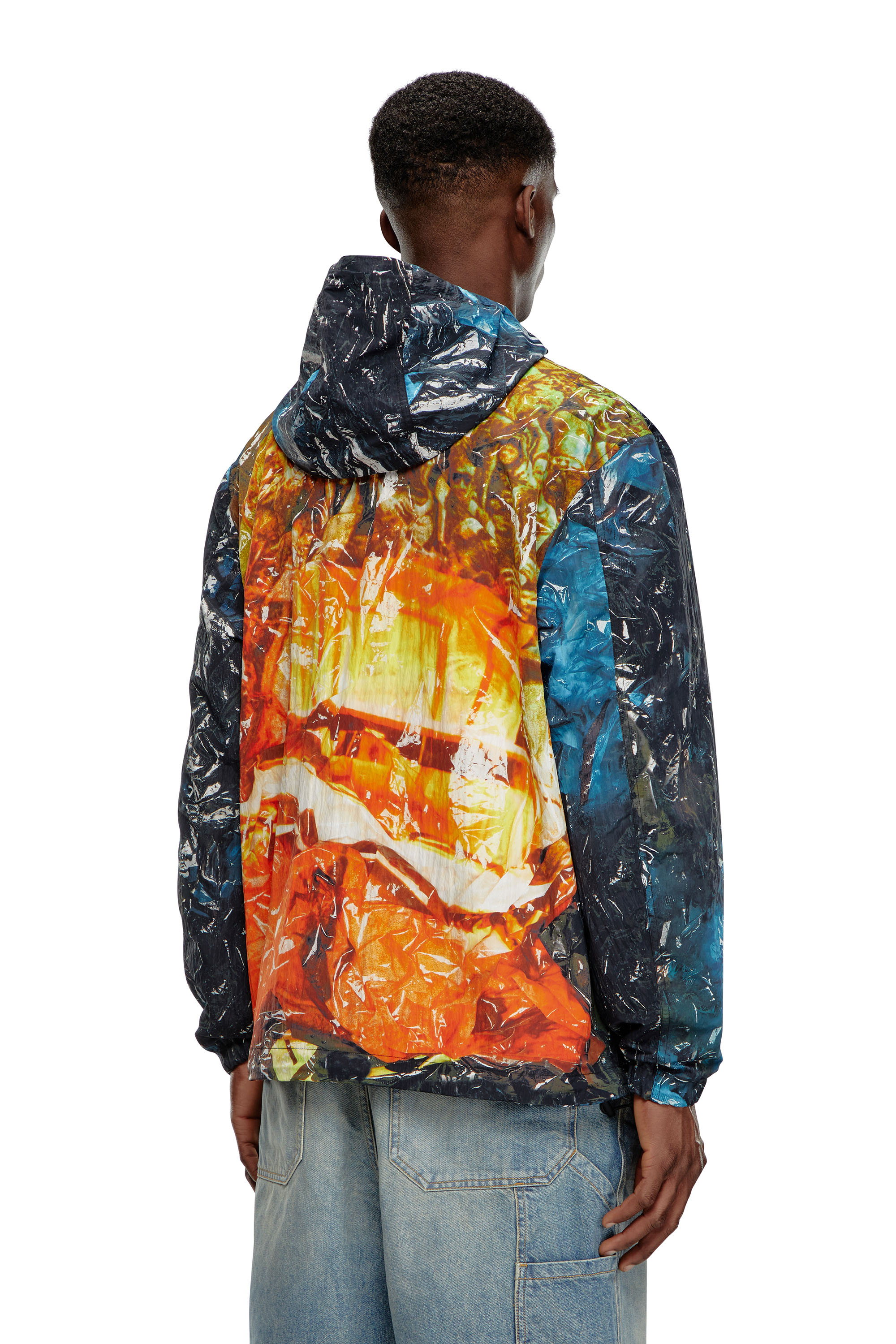 Diesel - J-WARRETT-POSTER, Male's Hooded windbreaker with poster print in Blue/Black - 3