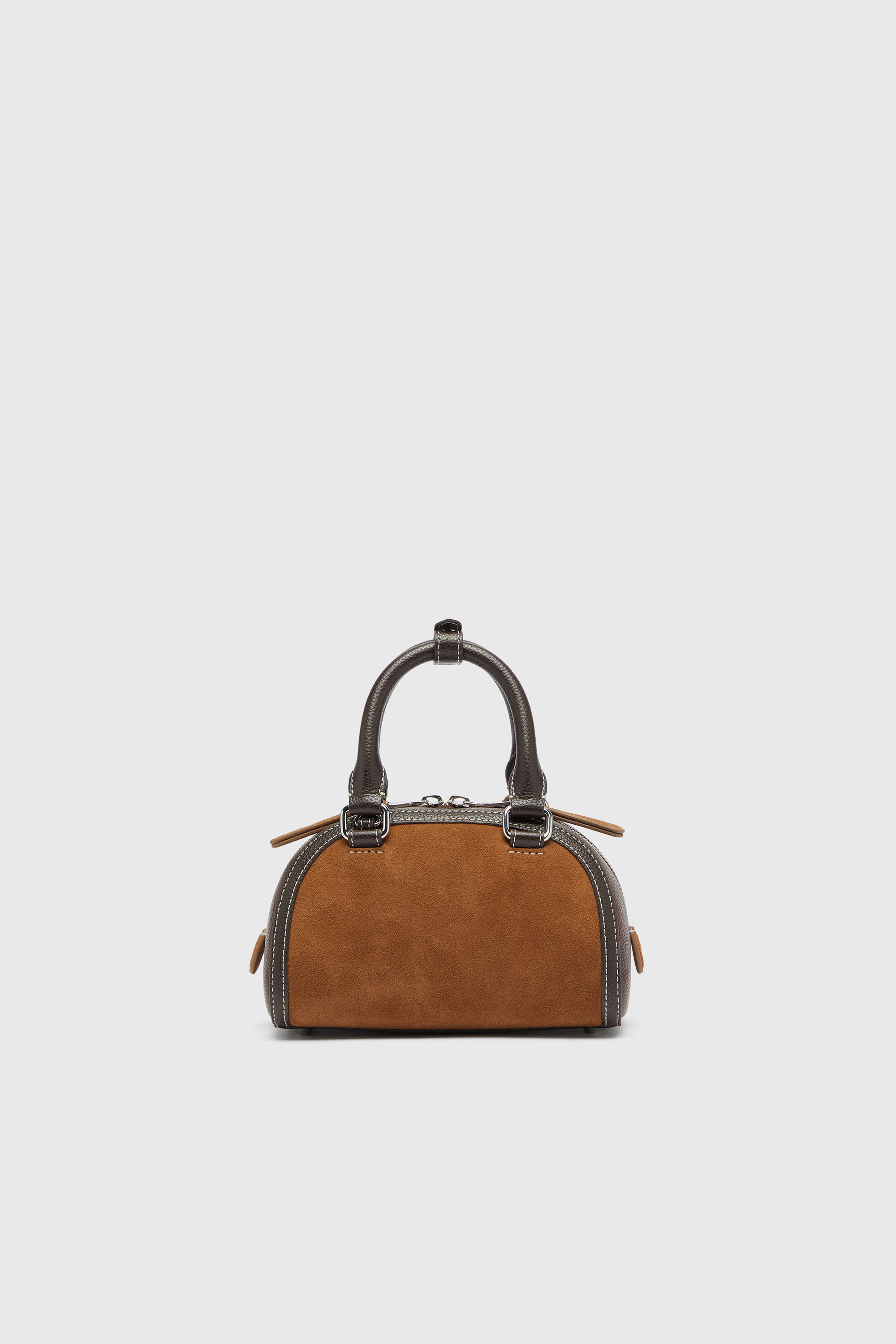 Diesel - 1DR DOME CROSSBODY, 1DR Dome - Peque&ntilde;o bolso bowling de gamuza y PU granulado Mujer in Marr&oacute;n - 2
