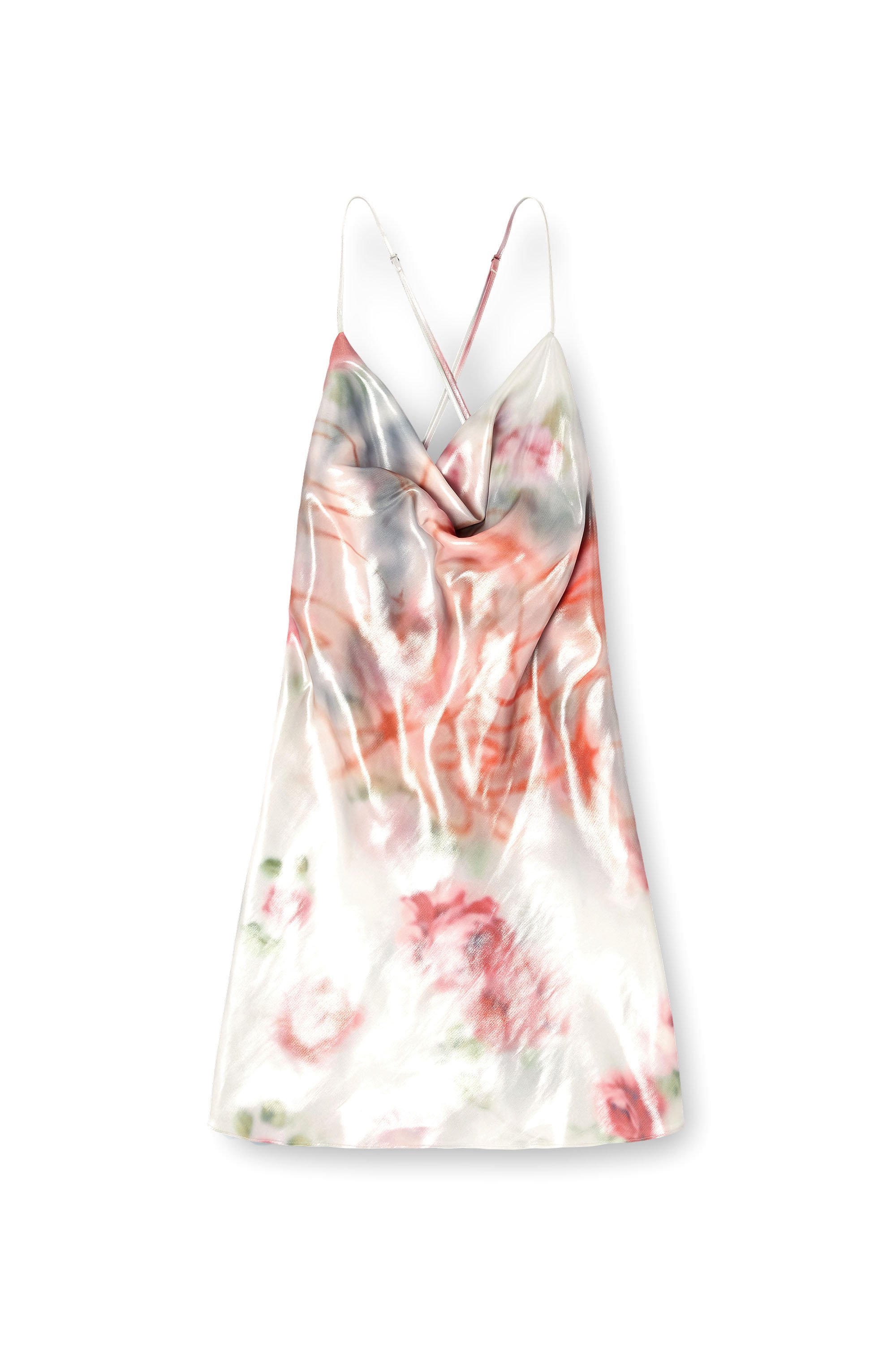 Diesel - D-EBRA-SHORT, Vestido corto met&aacute;lico con estampado de rosas difuminadas Mujer in Multicolor - 3